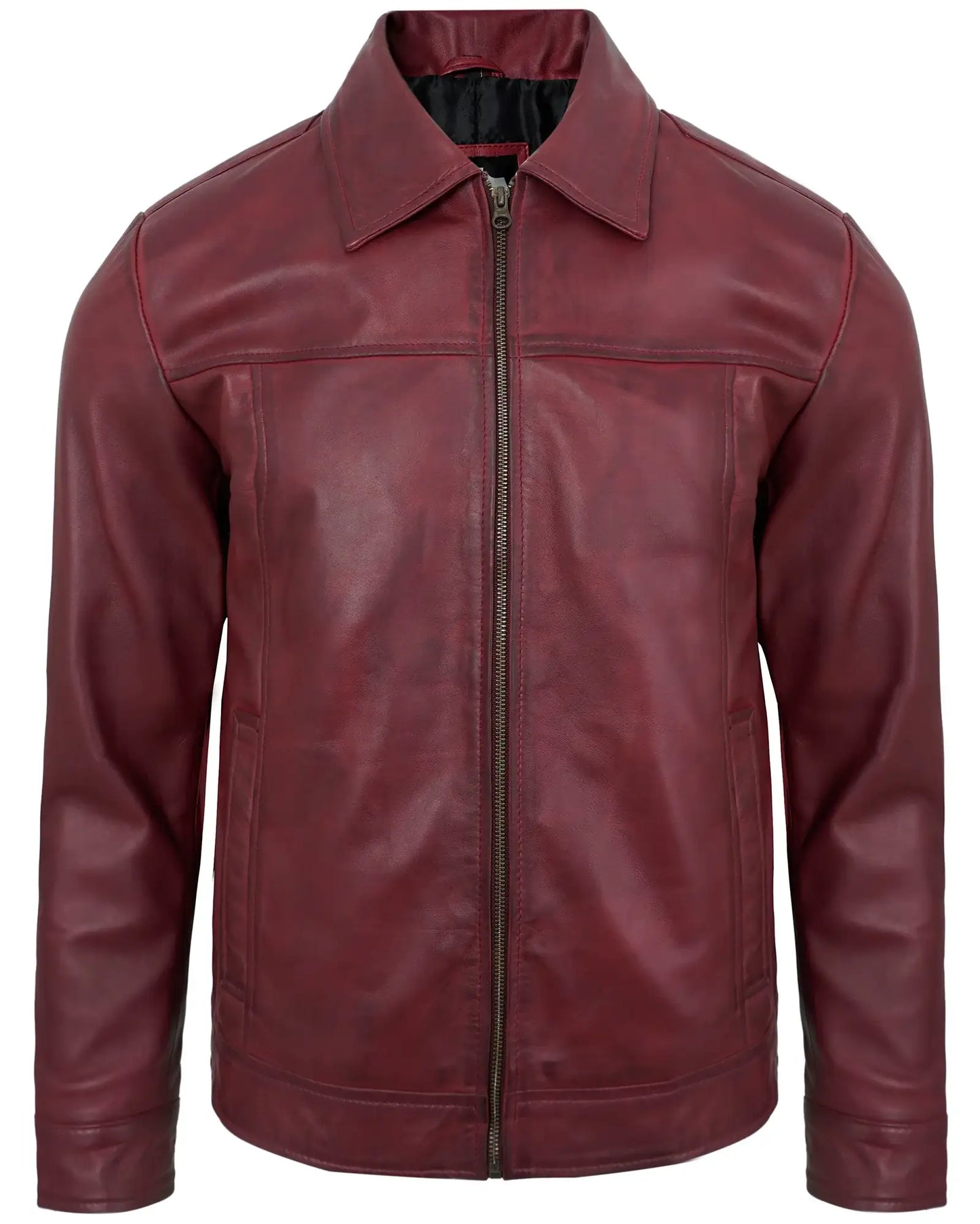 Maroon Men’s Motorcycle Leather Jackets – Real Lambskin Classic Turn Down Collar