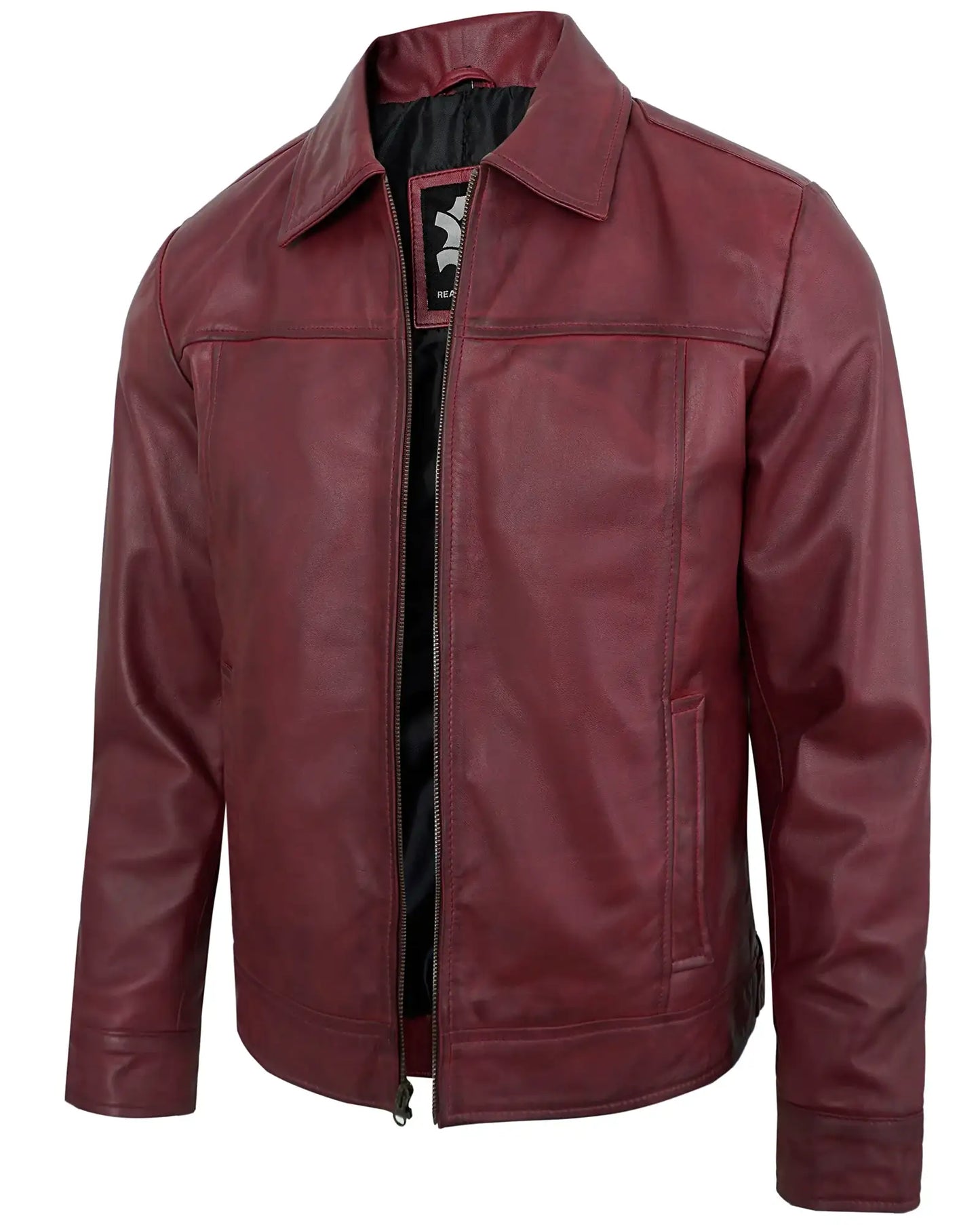 Maroon Men’s Motorcycle Leather Jackets – Real Lambskin Classic Turn Down Collar