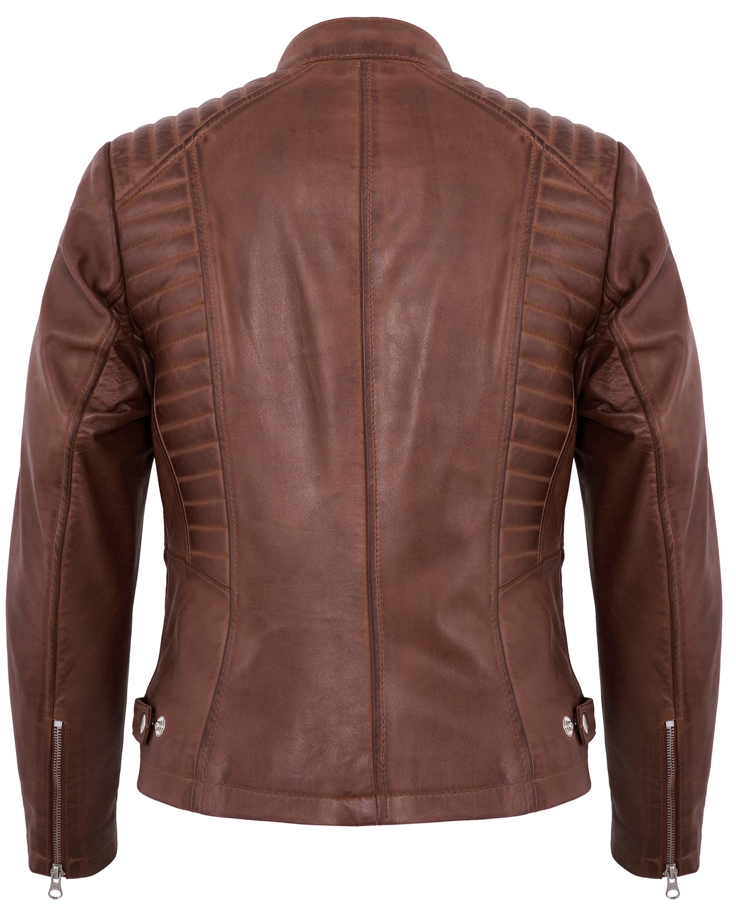 Brown Women’s Cafe Racer Motorcycle Jacket – Real Lambskin Quilted Style