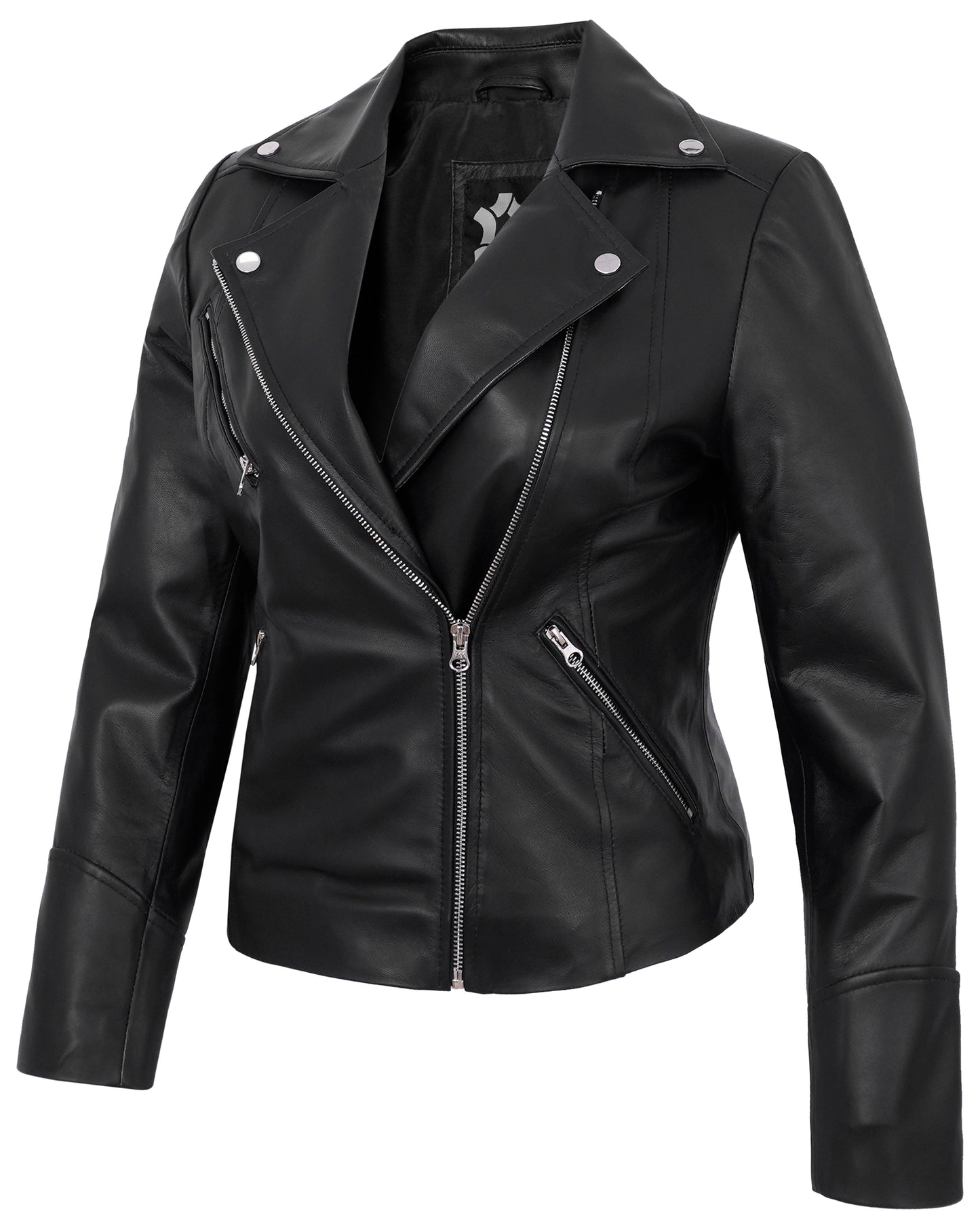 Black Biker Leather Jackets for Women – Real Lambskin Moto Jacket