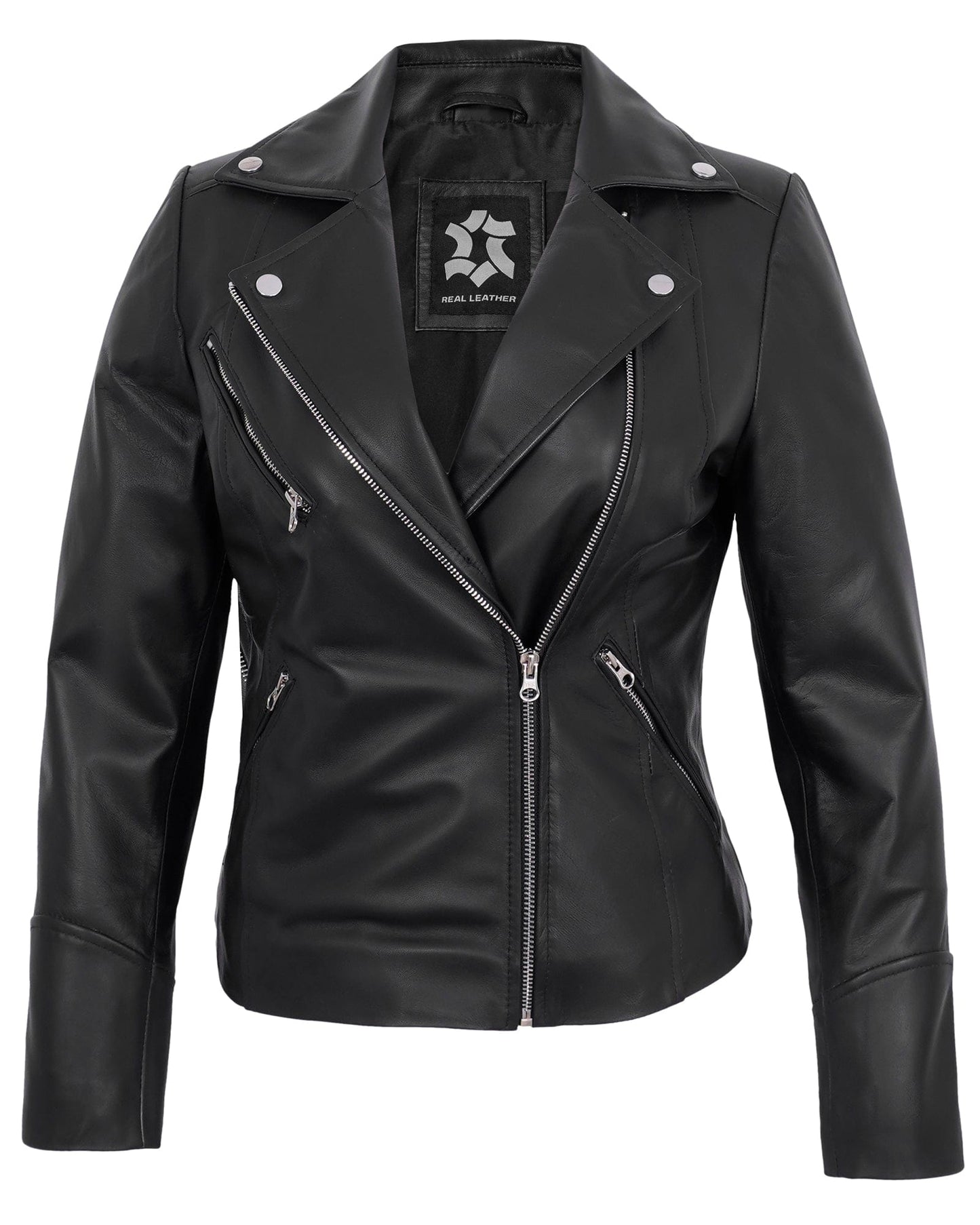 Black Biker Leather Jackets for Women – Real Lambskin Moto Jacket