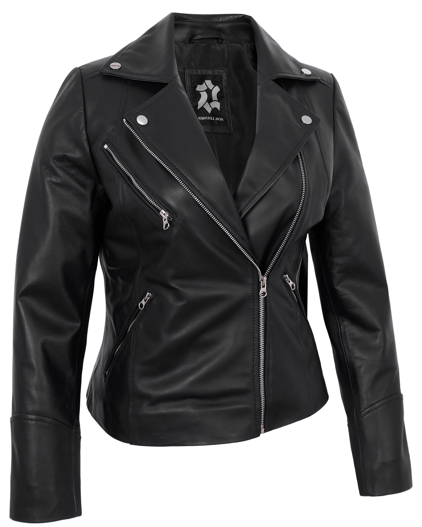 Black Biker Leather Jackets for Women – Real Lambskin Moto Jacket