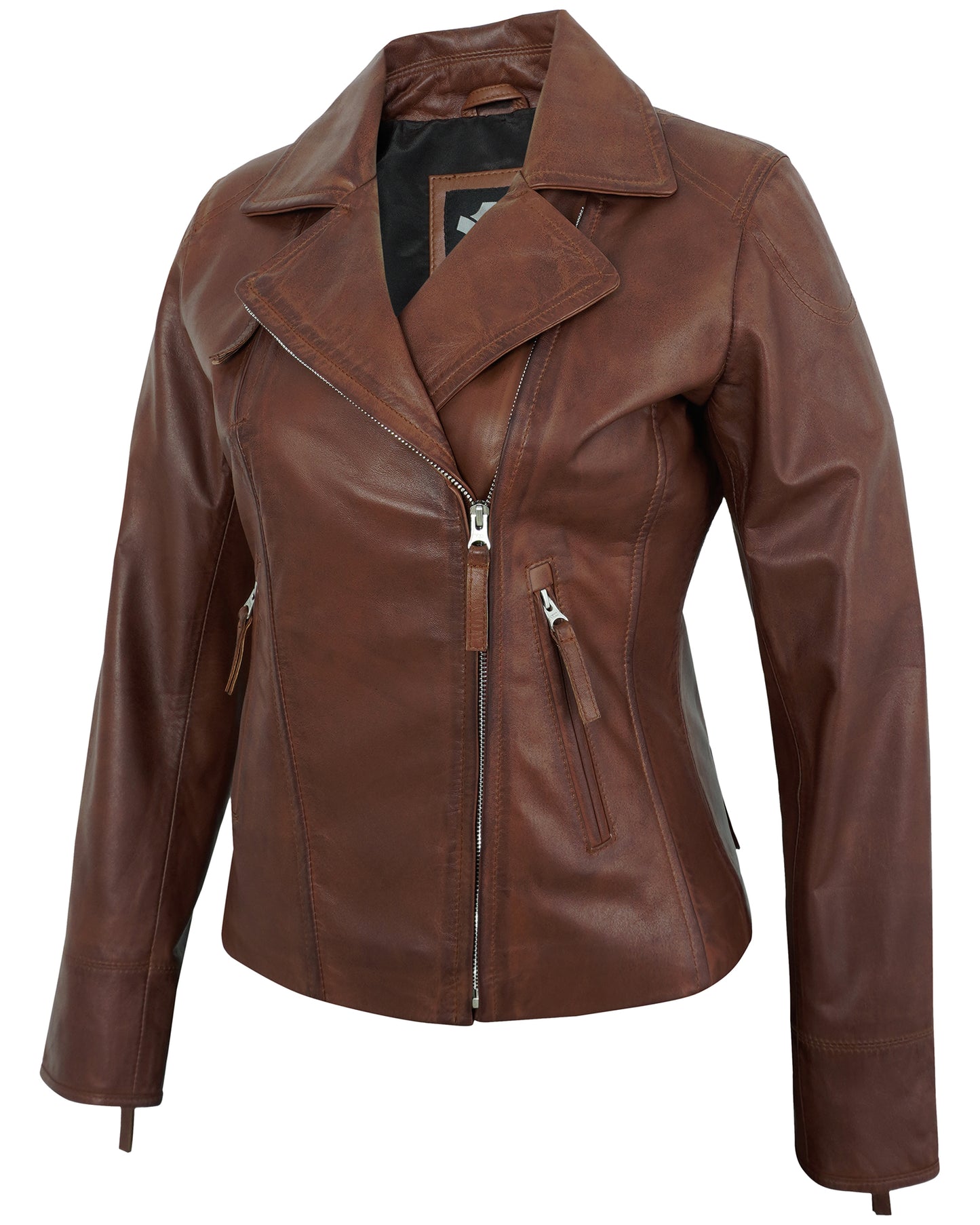 Brown Women's Motorcycle Leather Jackets – Real Lambskin Biker Jacket