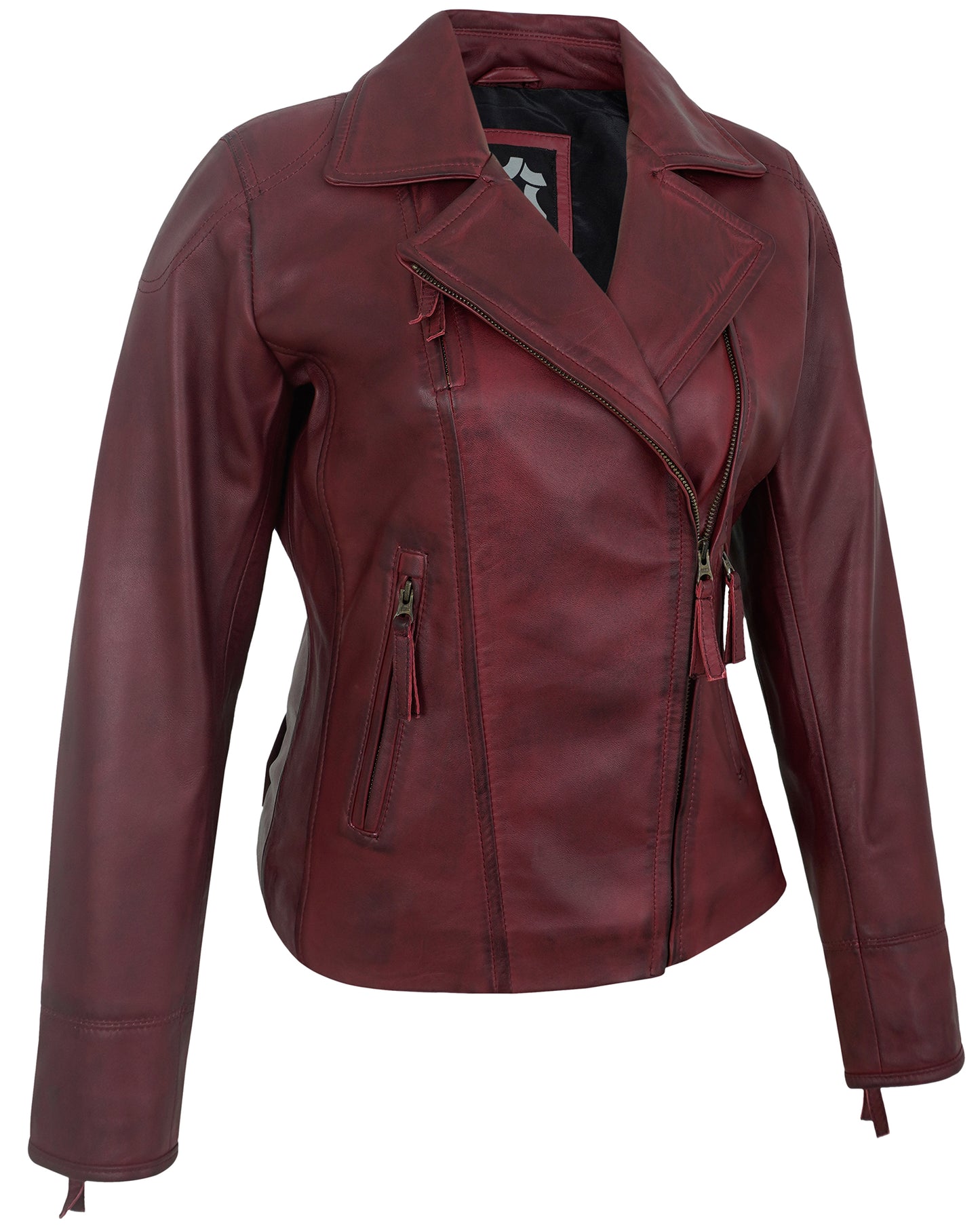 Maroon Women's Motorcycle Leather Jackets – Real Lambskin Biker Jacket