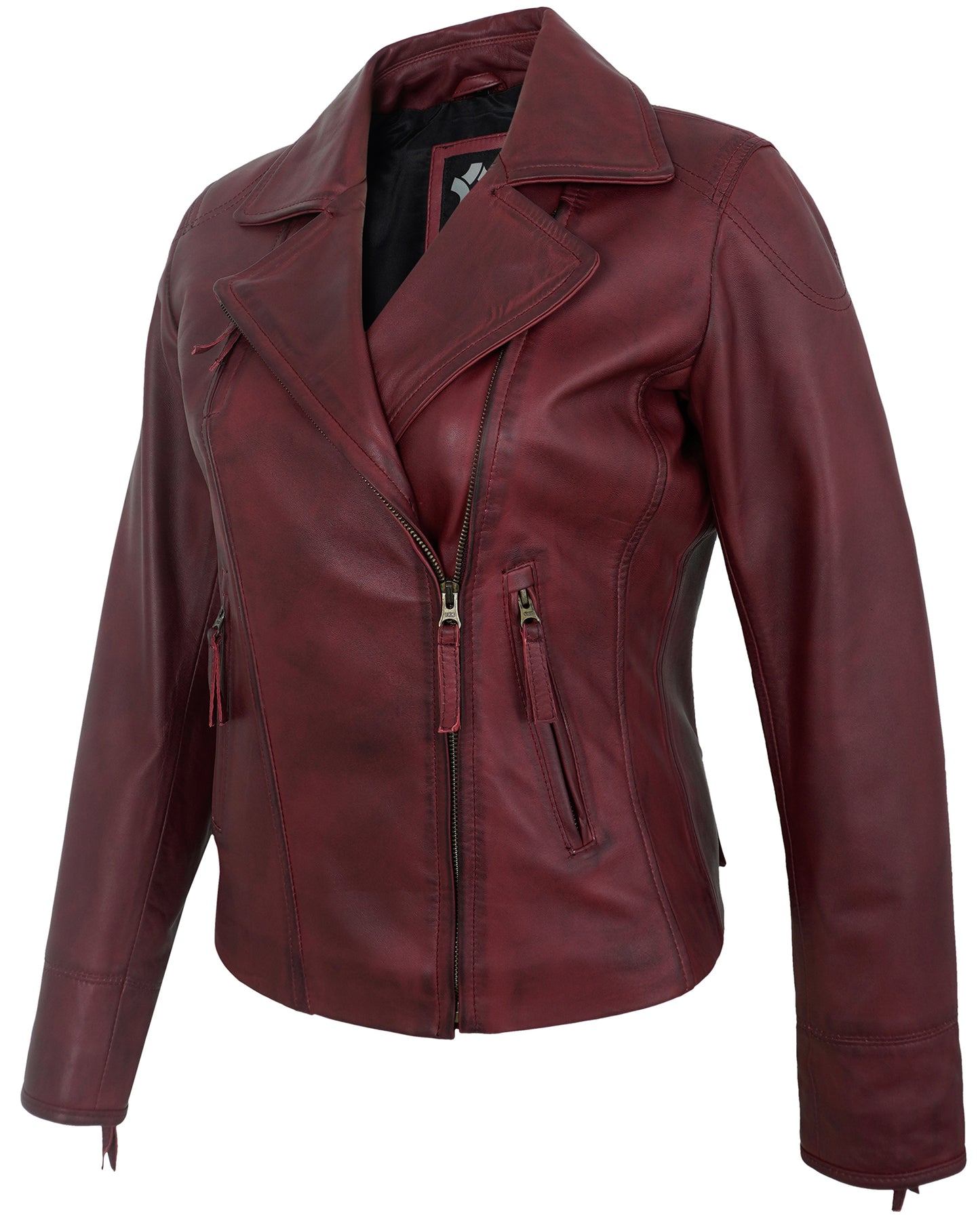 Maroon Women's Motorcycle Leather Jackets – Real Lambskin Biker Jacket