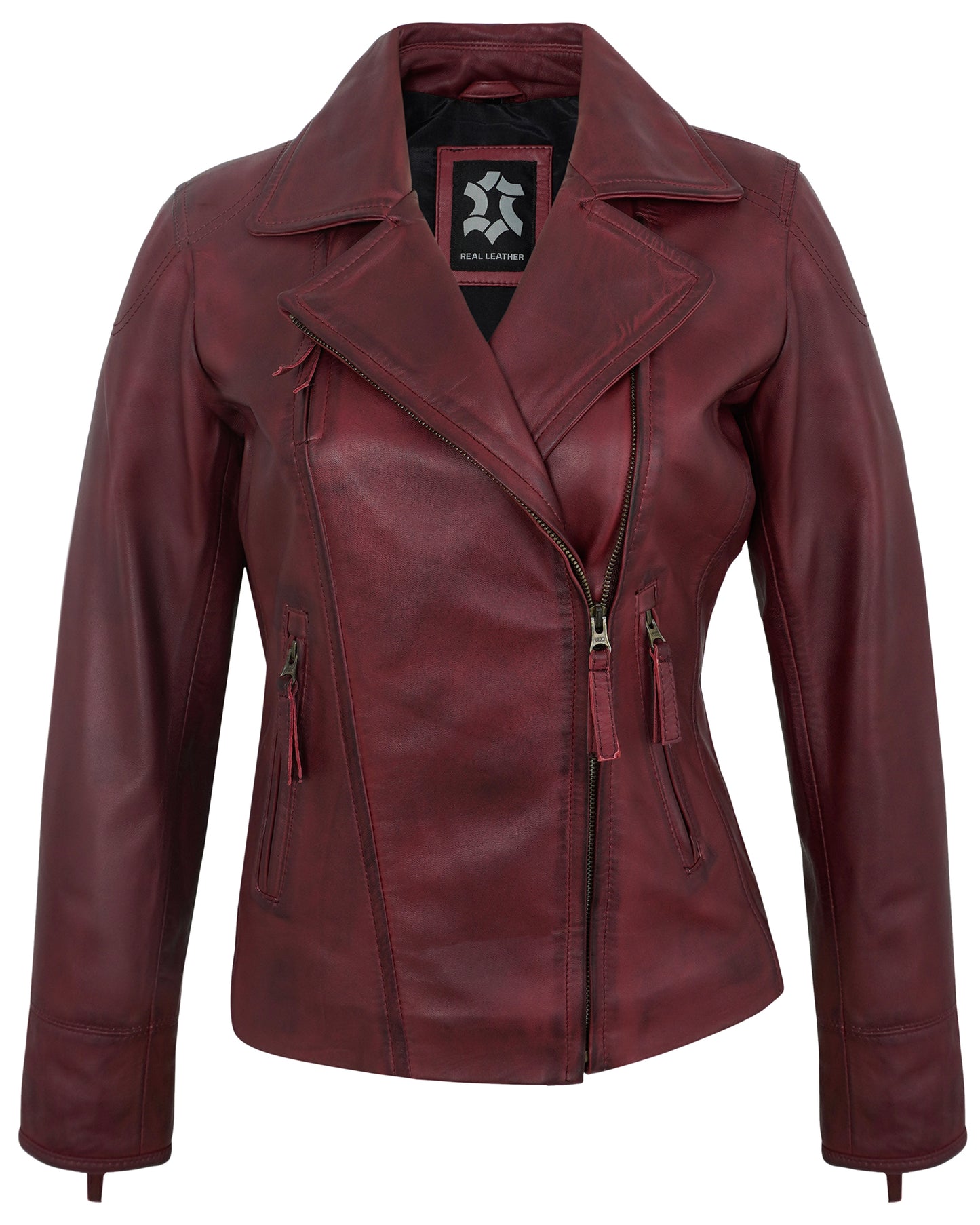 Maroon Women's Motorcycle Leather Jackets – Real Lambskin Biker Jacket