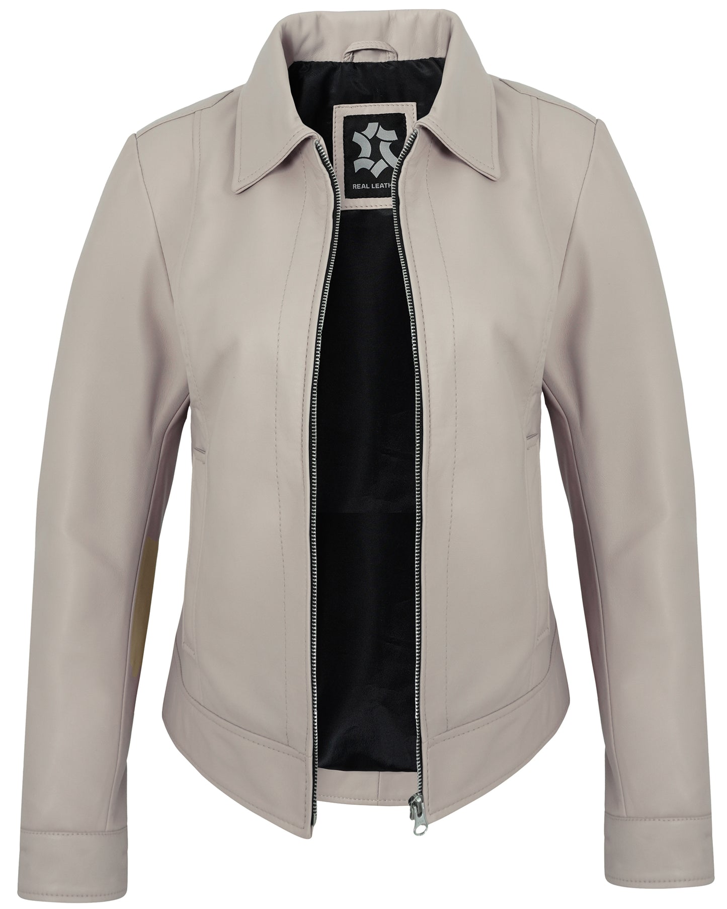 Beige Cafe Racer Down Collar Jacket – Women’s Lambskin Leather