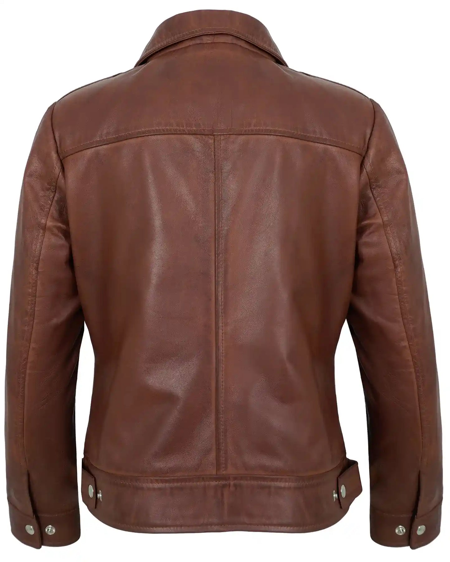 Brown Cafe Racer Down Collar Jacket – Women’s Lambskin Leather
