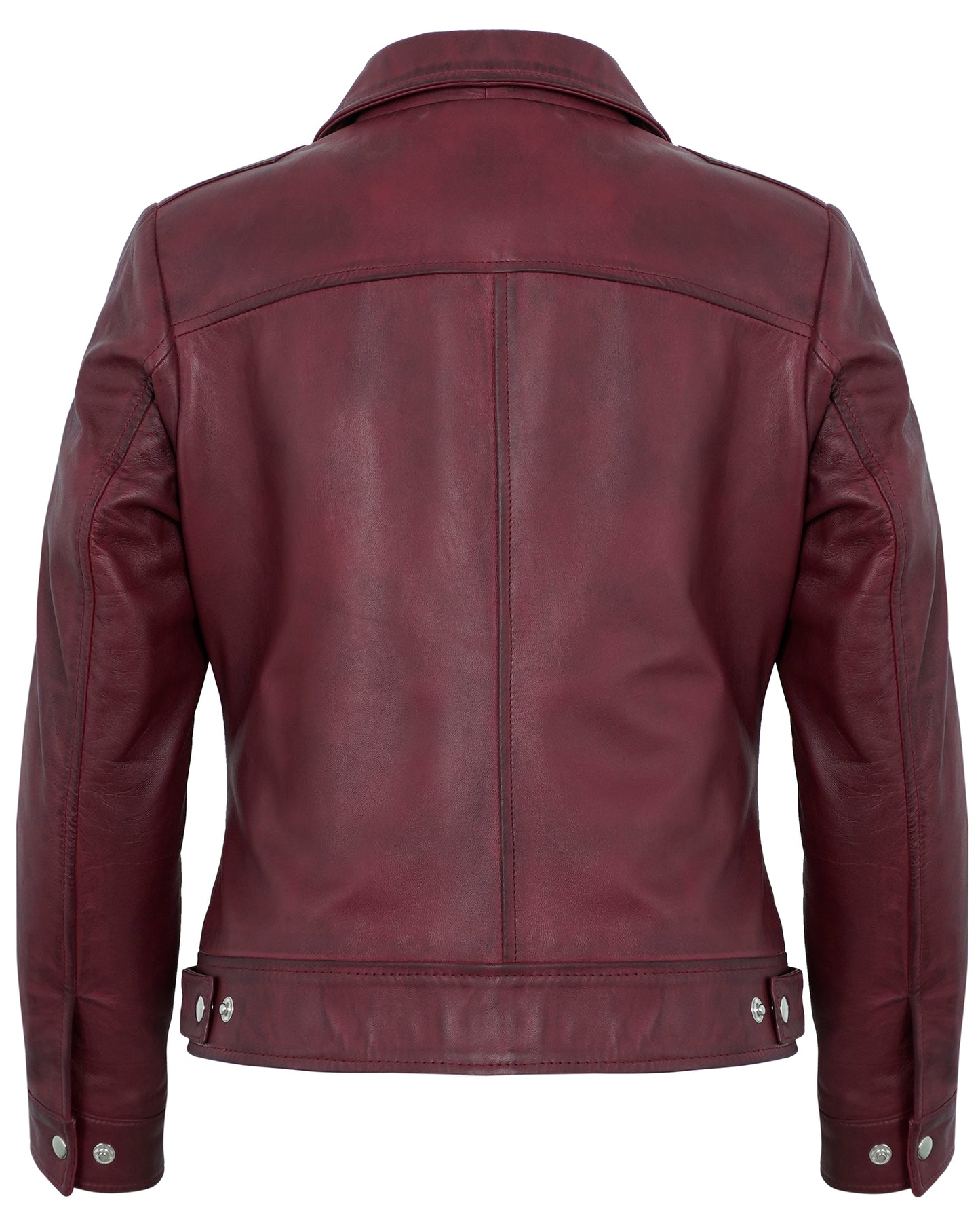 Maroon Cafe Racer Down Collar Jacket – Women’s Lambskin Leather