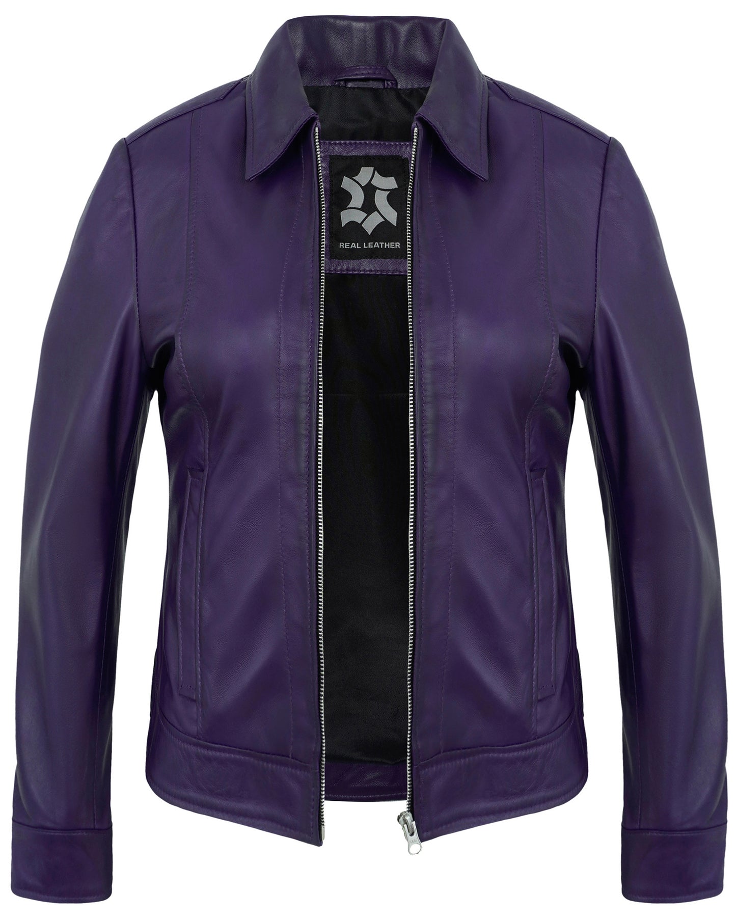 Purple Cafe Racer Down Collar Jacket – Women’s Lambskin Leather