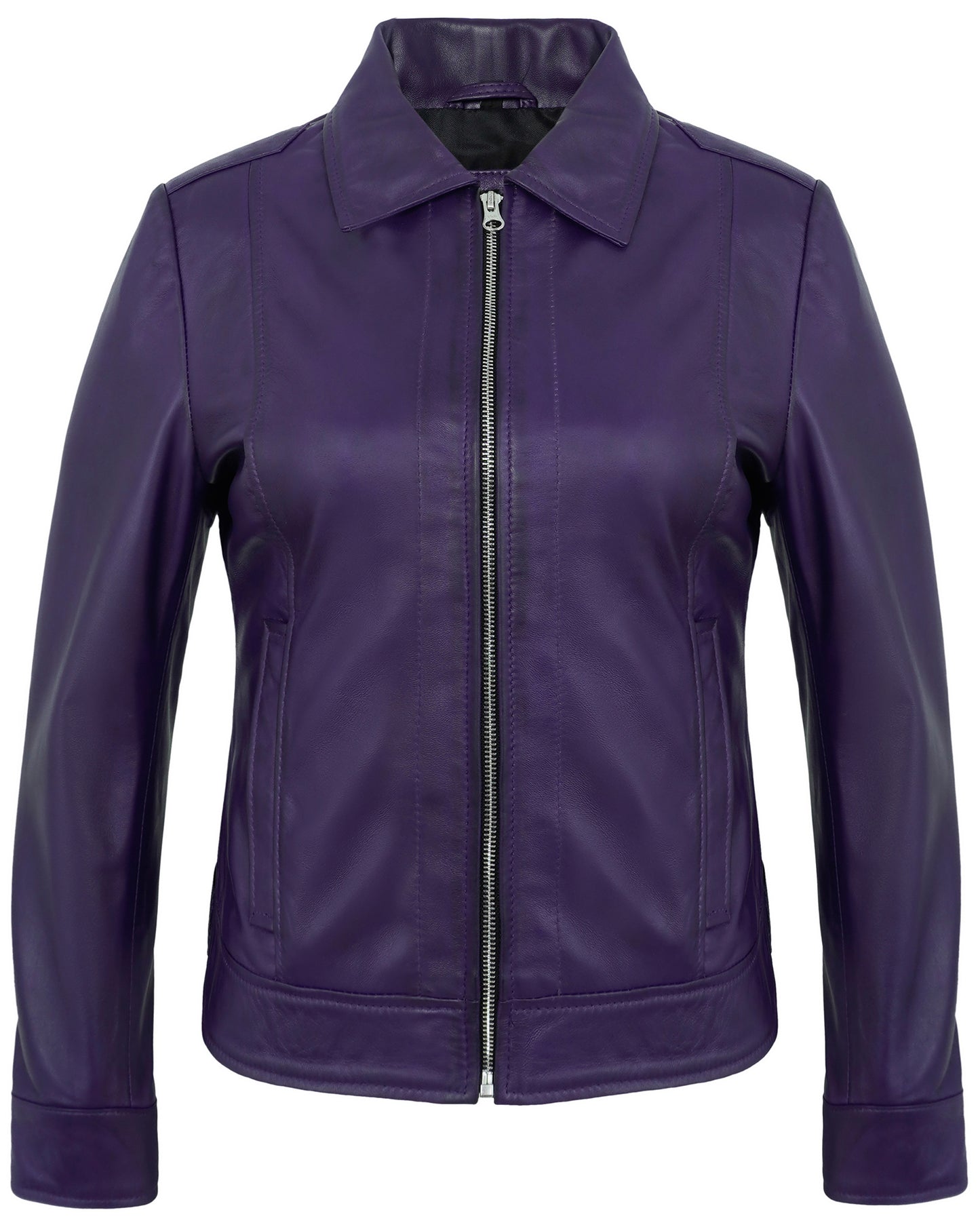 Purple Cafe Racer Down Collar Jacket – Women’s Lambskin Leather