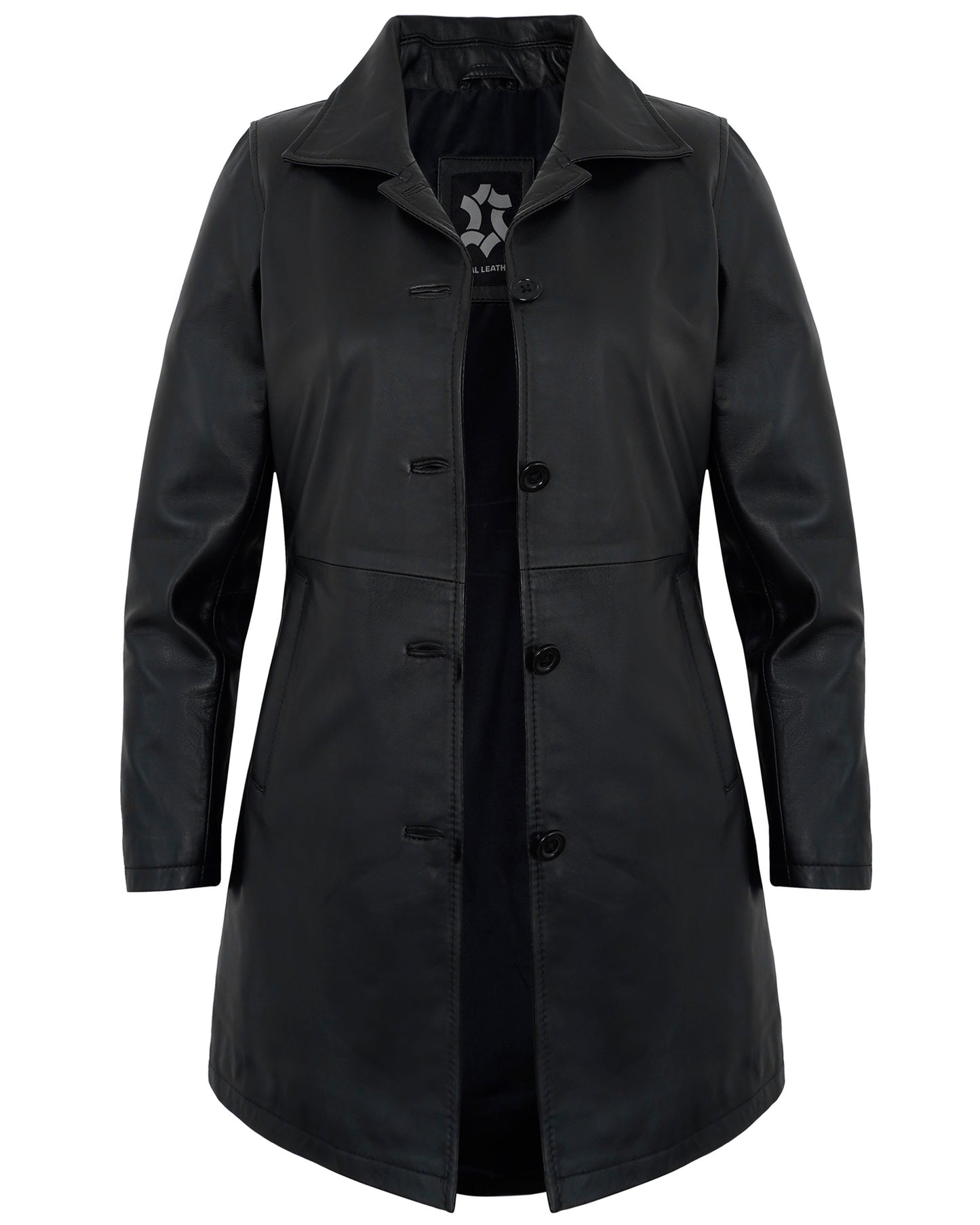 Women’s Black Leather Coat – Classic Turn Down Collar Real Lambskin