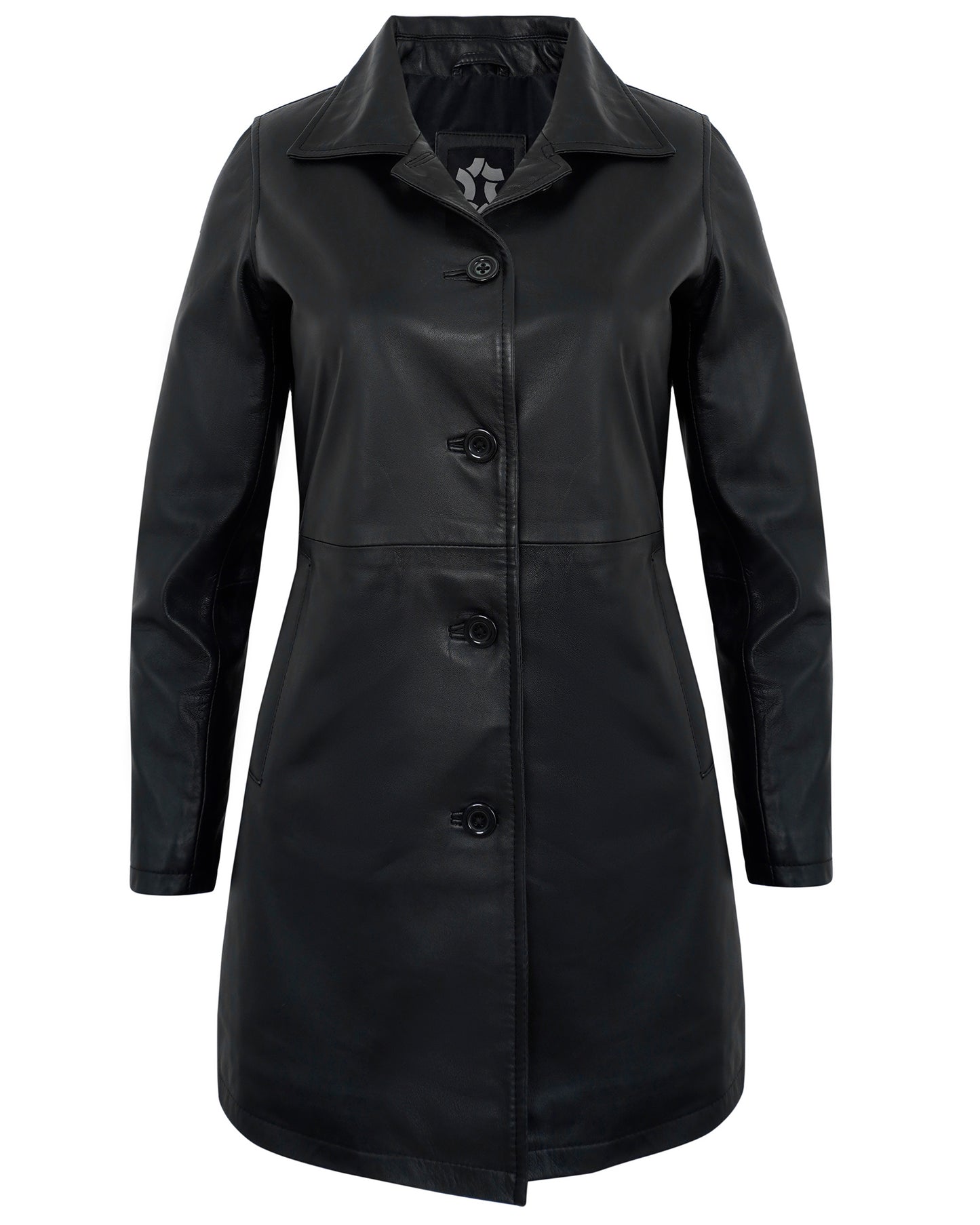 Women’s Black Leather Coat – Classic Turn Down Collar Real Lambskin