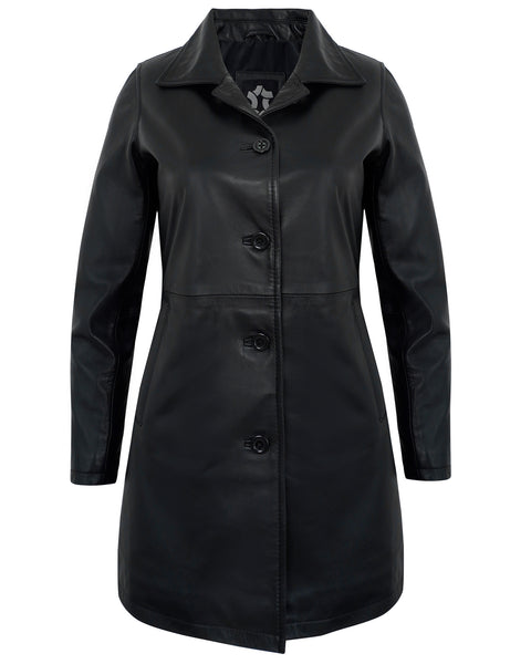 Leather Coat Women Black – Classic Turn Down Collar Real Lambskin Outerwear