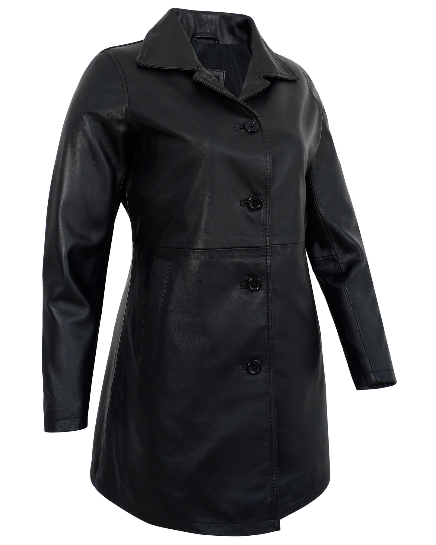 Women’s Black Leather Coat – Classic Turn Down Collar Real Lambskin