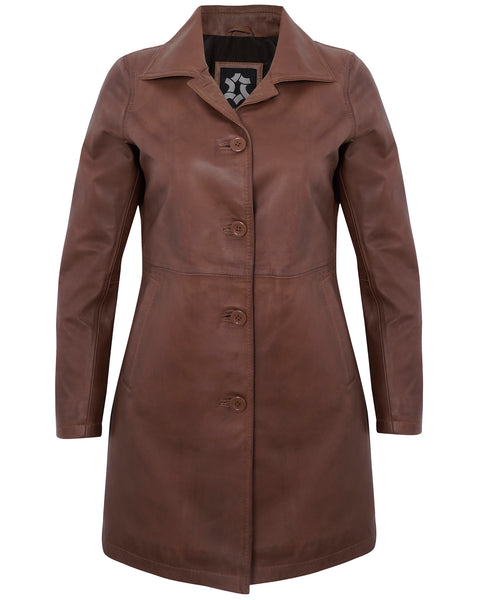Leather Coat Women Brown – Vintage Style Real Lambskin Long Coat