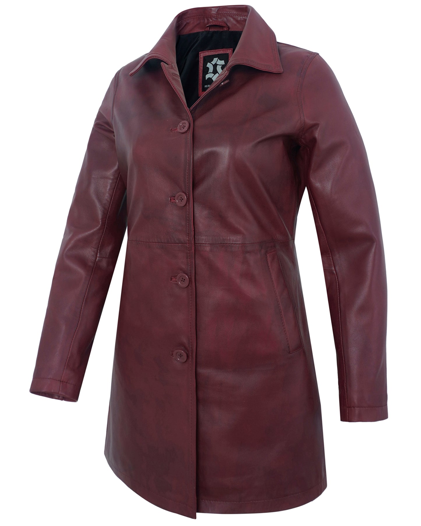 Long Leather Coat Women – Maroon Real Lambskin Vintage Car Coat