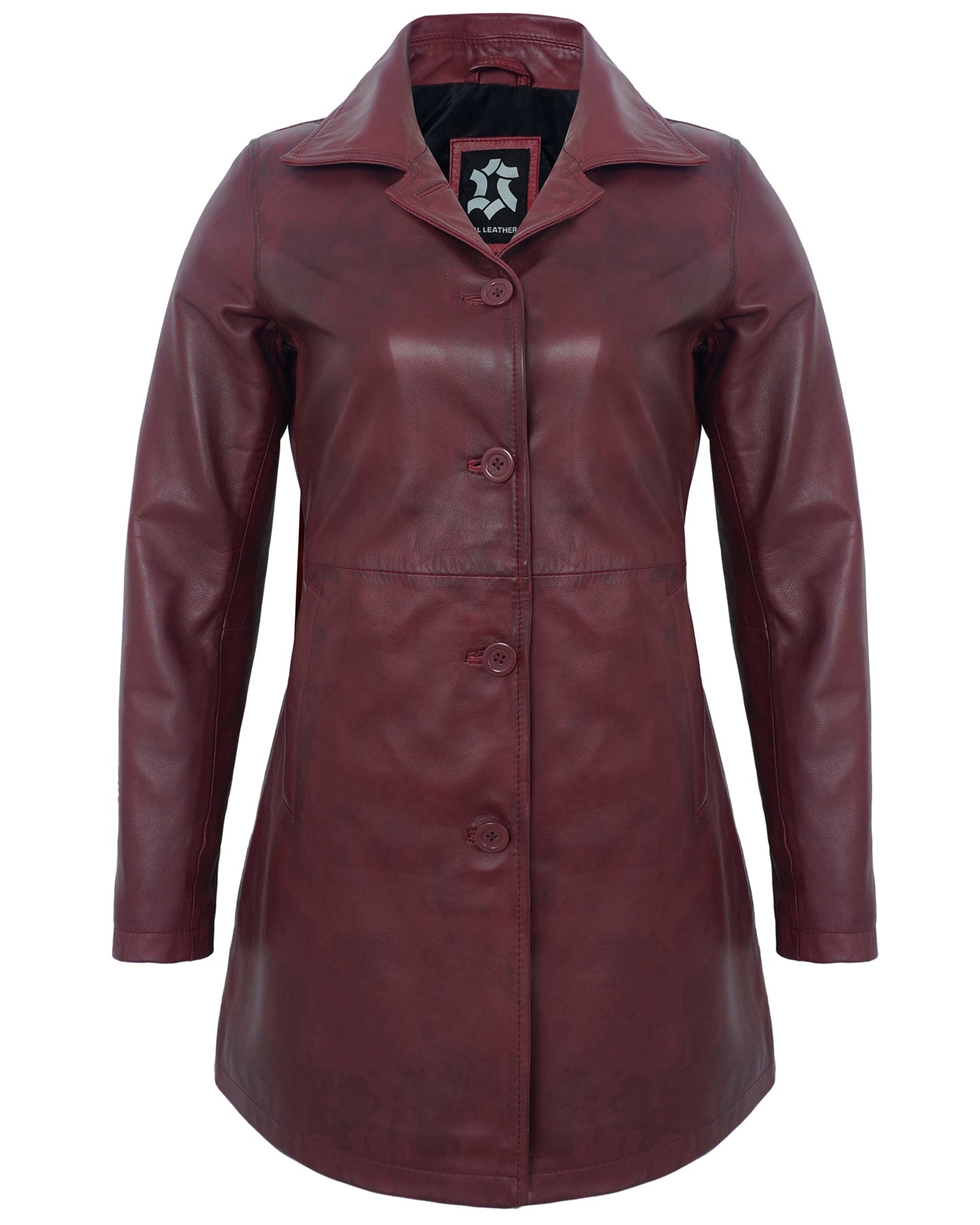 Long Leather Coat Women – Maroon Real Lambskin Vintage Car Coat