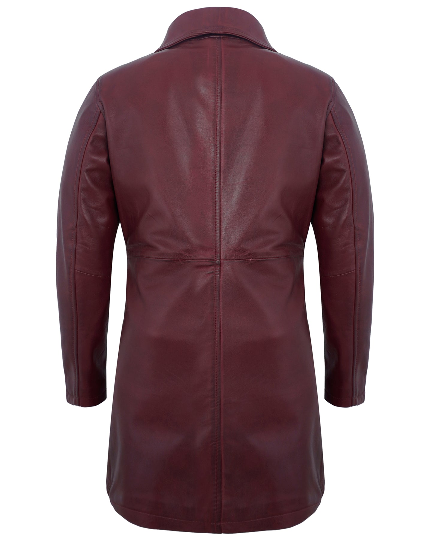 Long Leather Coat Women – Maroon Real Lambskin Vintage Car Coat