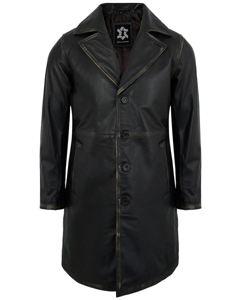 Men’s Black Ruboff Leather Car Coat – Casual Real Lambskin Jacket