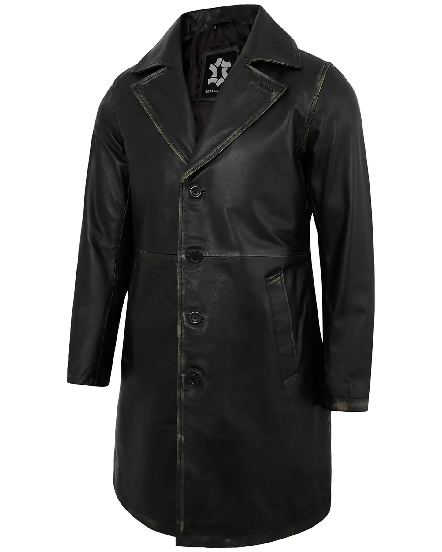 Men’s Black Ruboff Leather Car Coat – Casual Real Lambskin Jacket