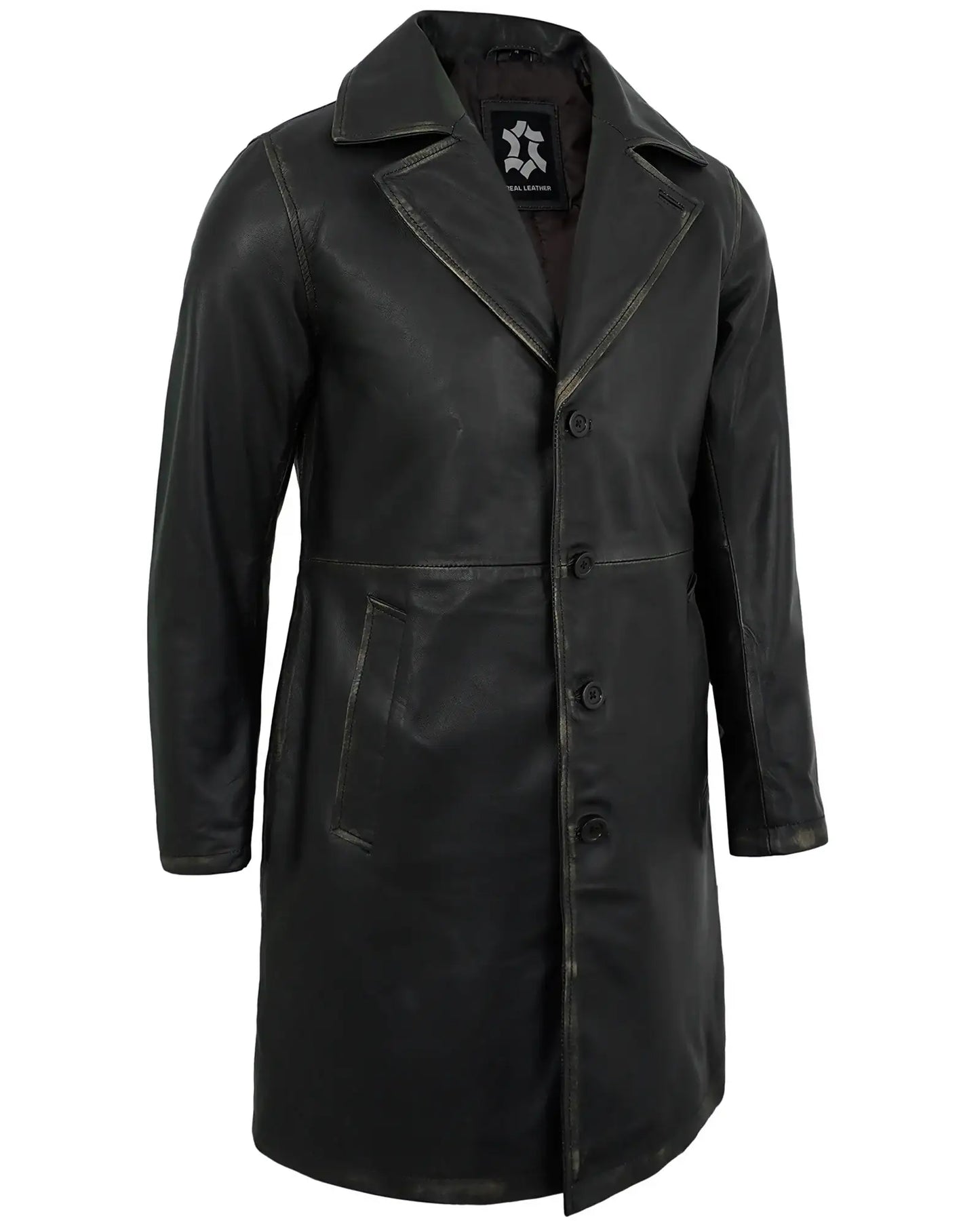 Men’s Black Ruboff Leather Car Coat – Casual Real Lambskin Jacket