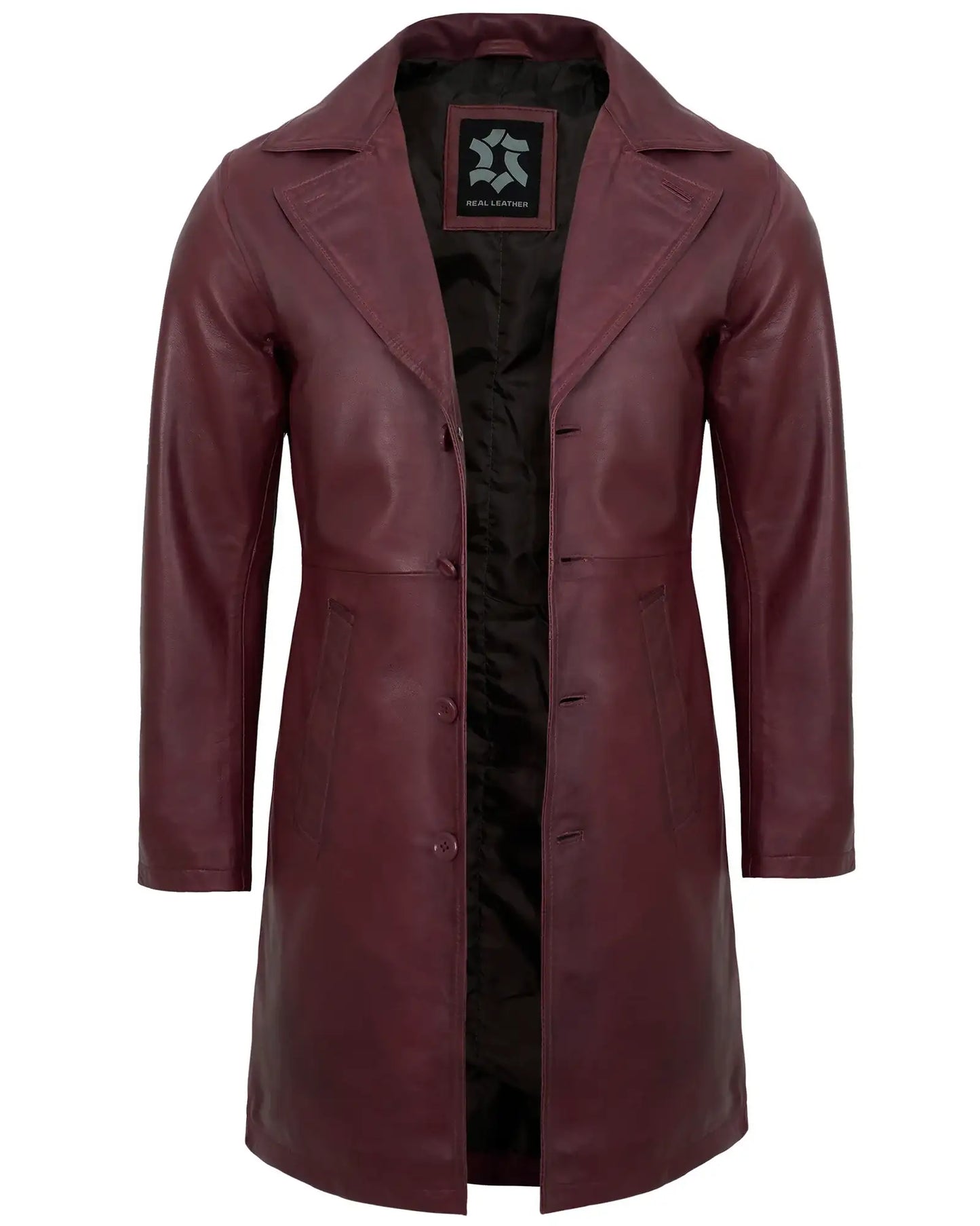 Men’s Maroon Leather Car Coat – Casual Real Lambskin Jacket