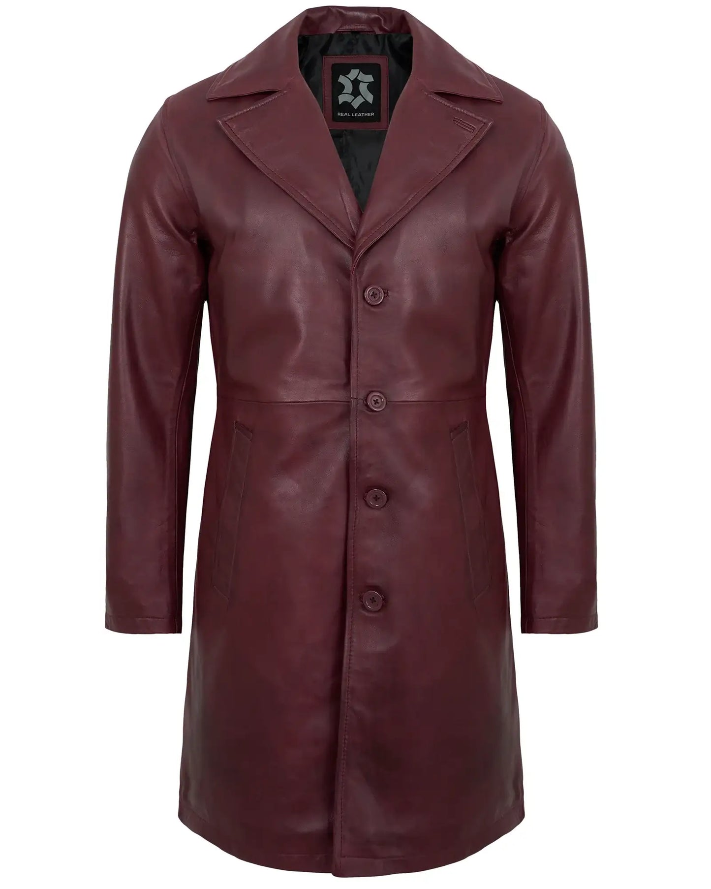 Men’s Maroon Leather Car Coat – Casual Real Lambskin Jacket