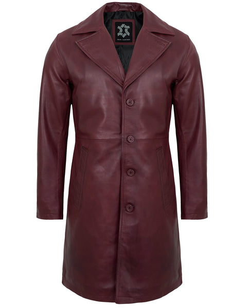 Men’s Maroon Leather Car Coat – Casual Real Lambskin Jacket