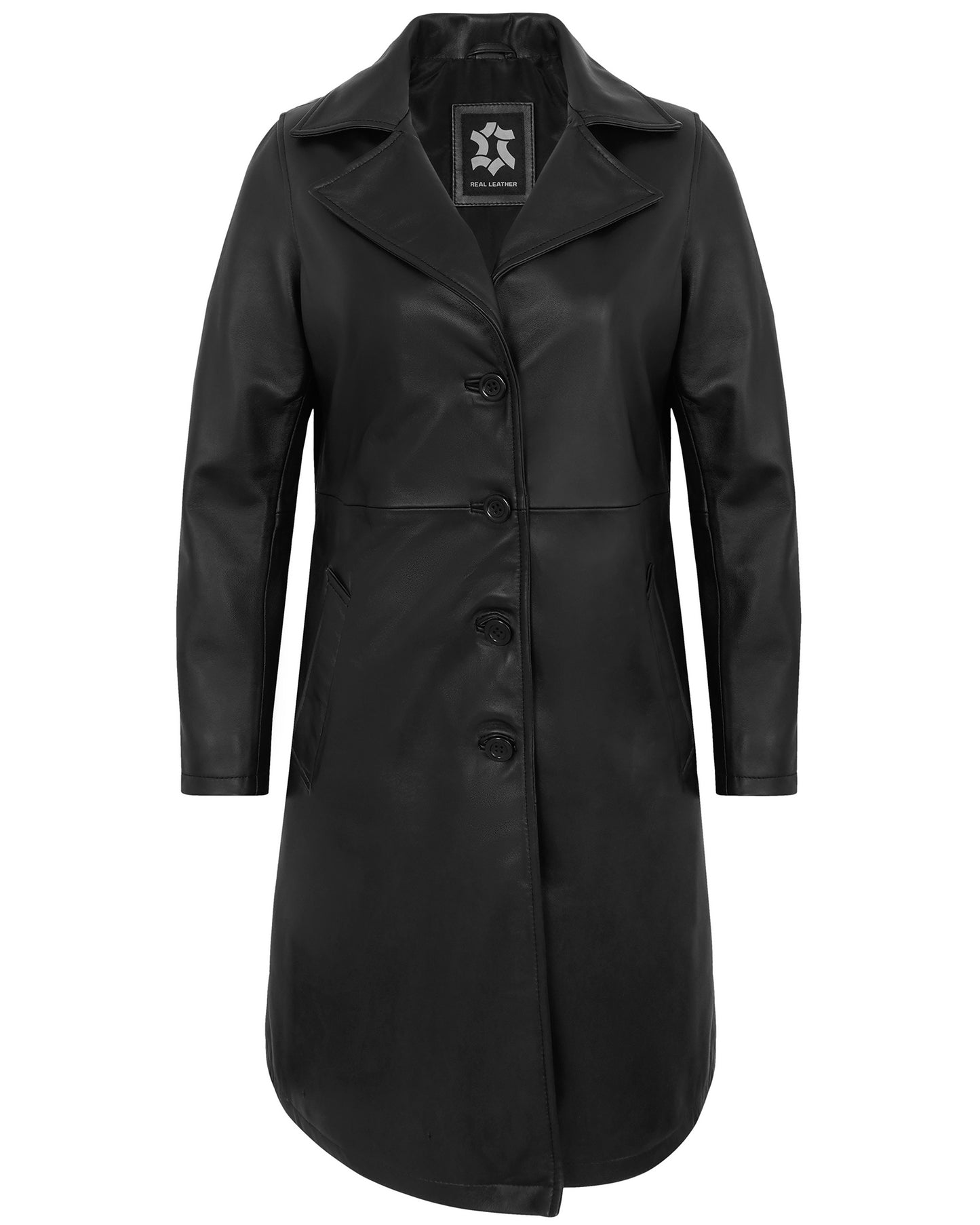 Elegant Women’s Black Leather Car Coat in Genuine Lambskin