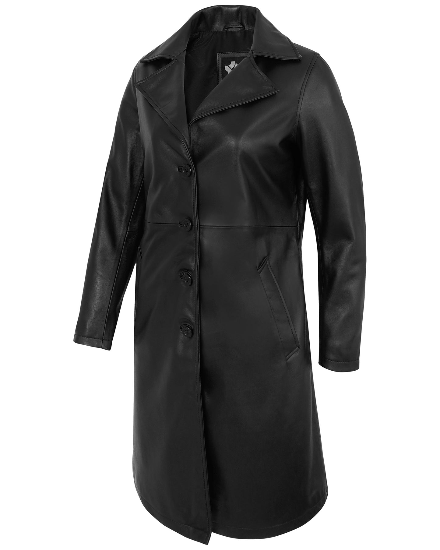 Ladies’ Black Lambskin Leather Long Jacket – Classic Car Coat