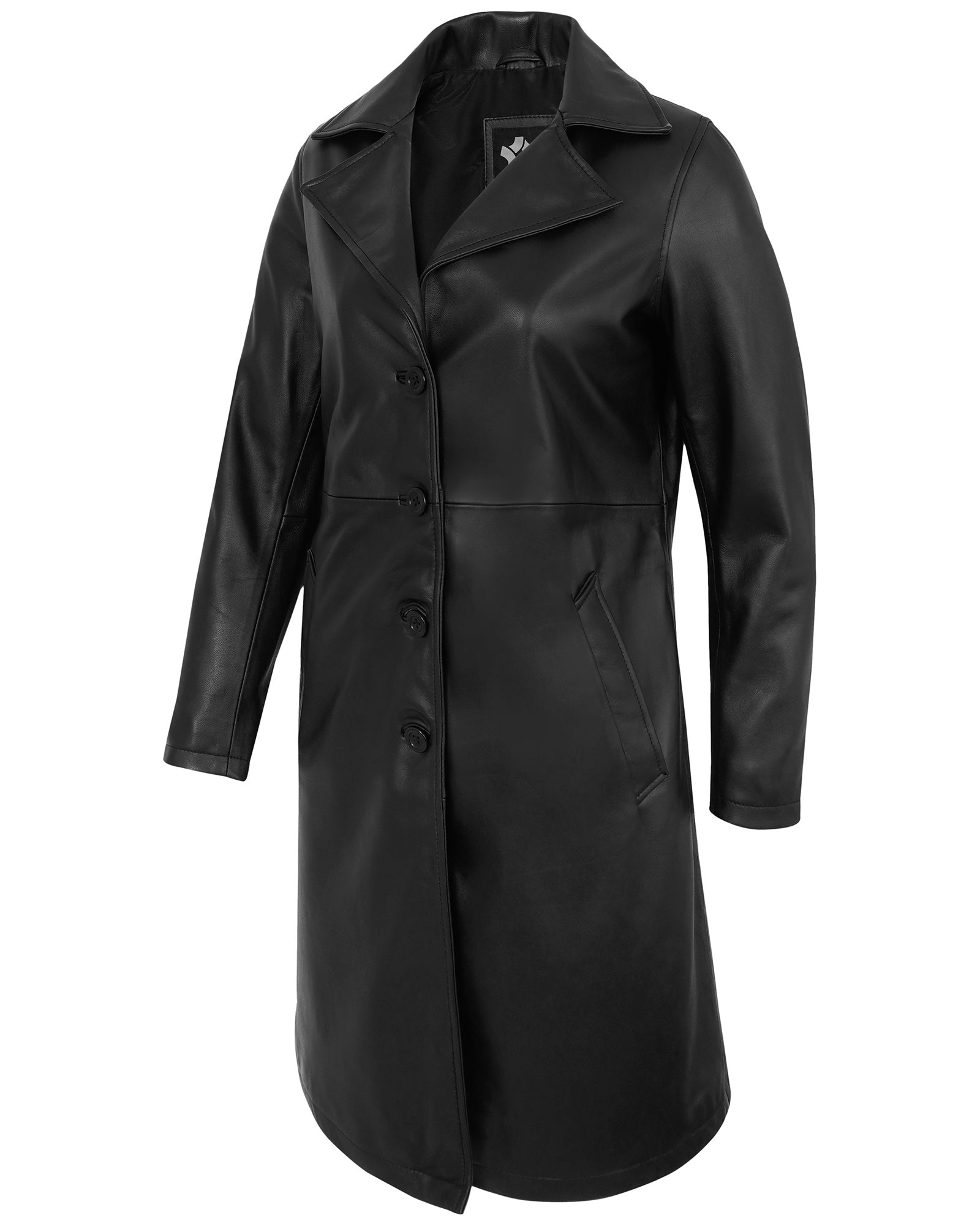 Ladies’ Black Lambskin Leather Long Jacket – Classic Car Coat