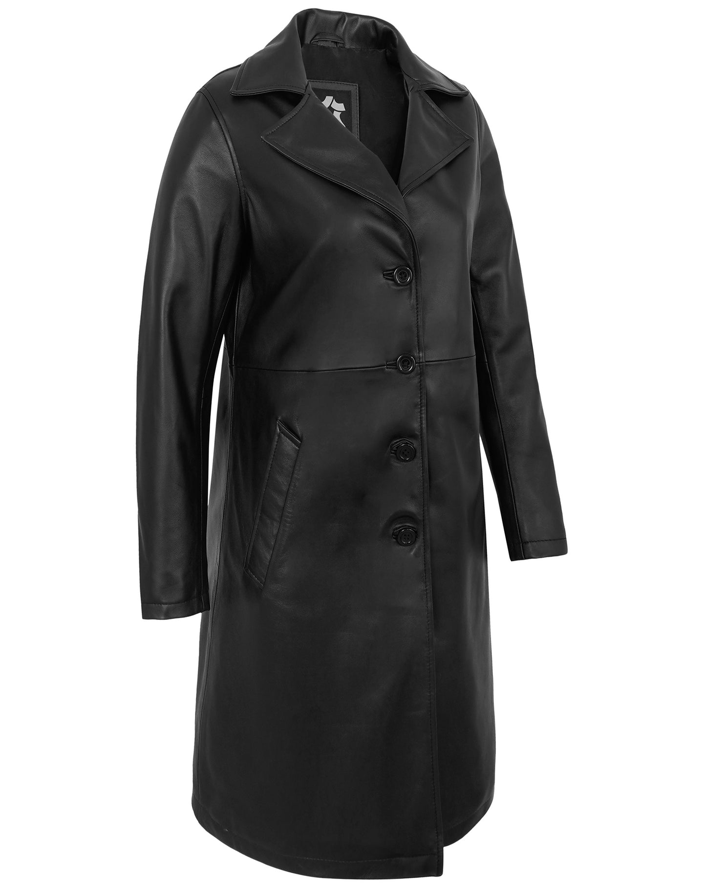 Real Black Leather Women’s Longline Car Coat