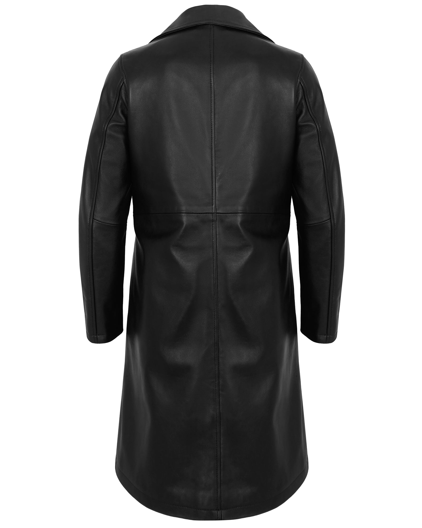 Women’s Long Black Lambskin Leather Car Coat