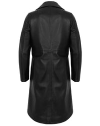 Women’s Long Black Lambskin Leather Car Coat
