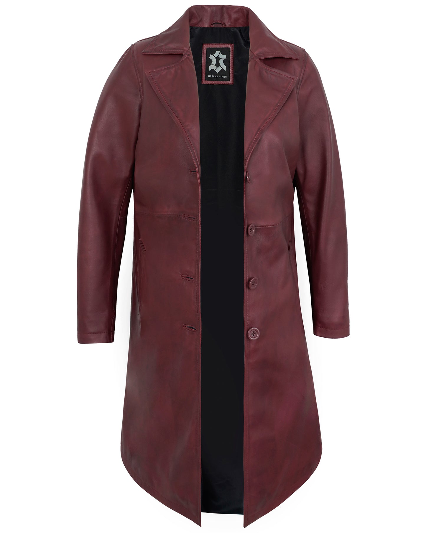 Maroon Leather Car Coat Women’s – Real Lambskin Long Jacket