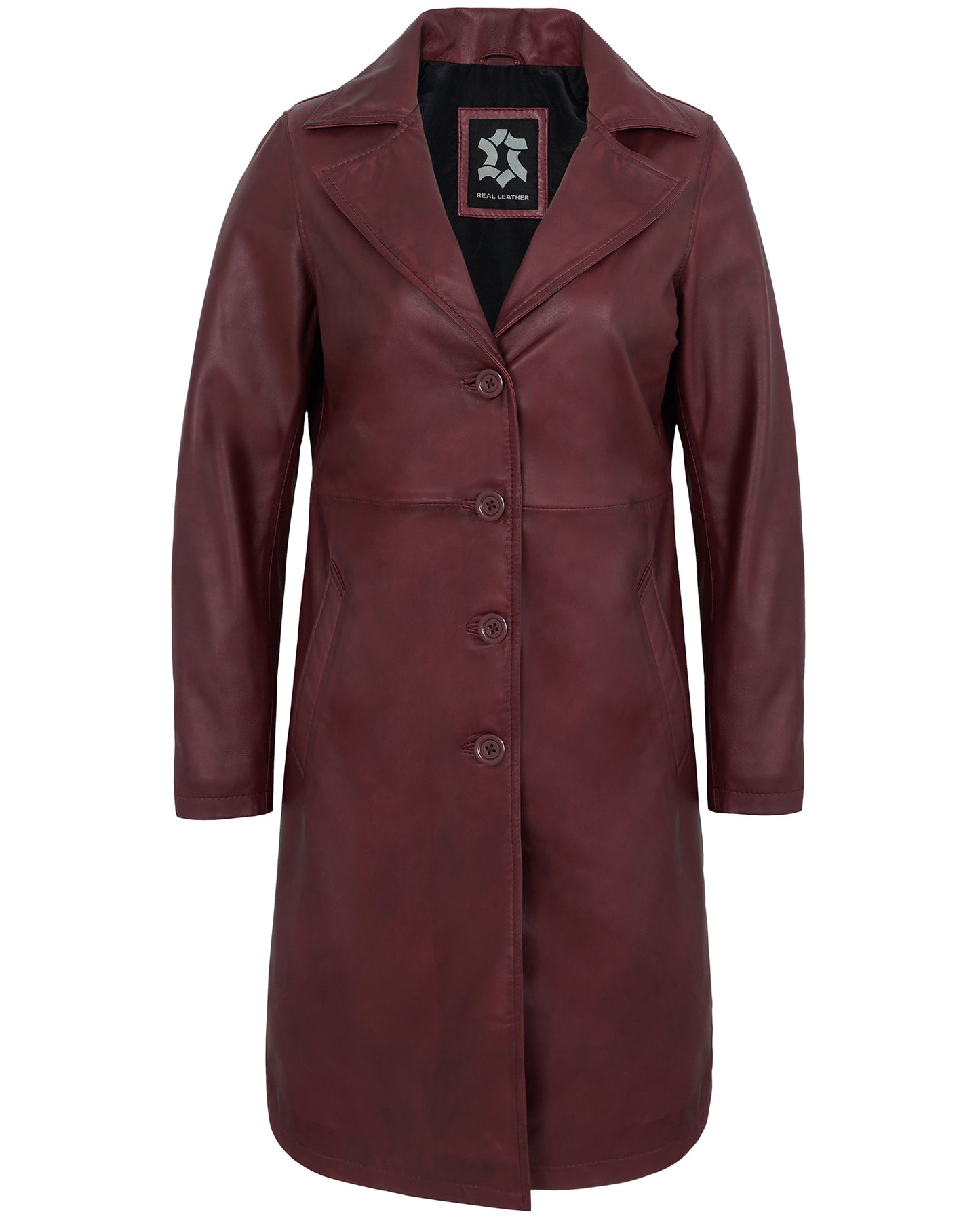 Maroon Leather Car Coat Women’s – Real Lambskin Long Jacket