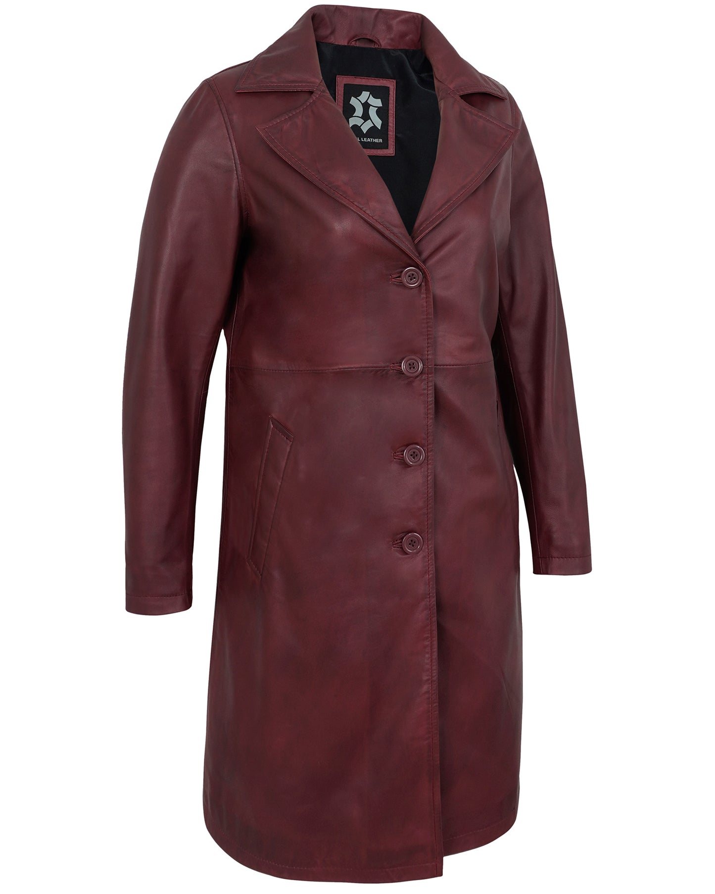 Maroon Leather Car Coat Women’s – Real Lambskin Long Jacket