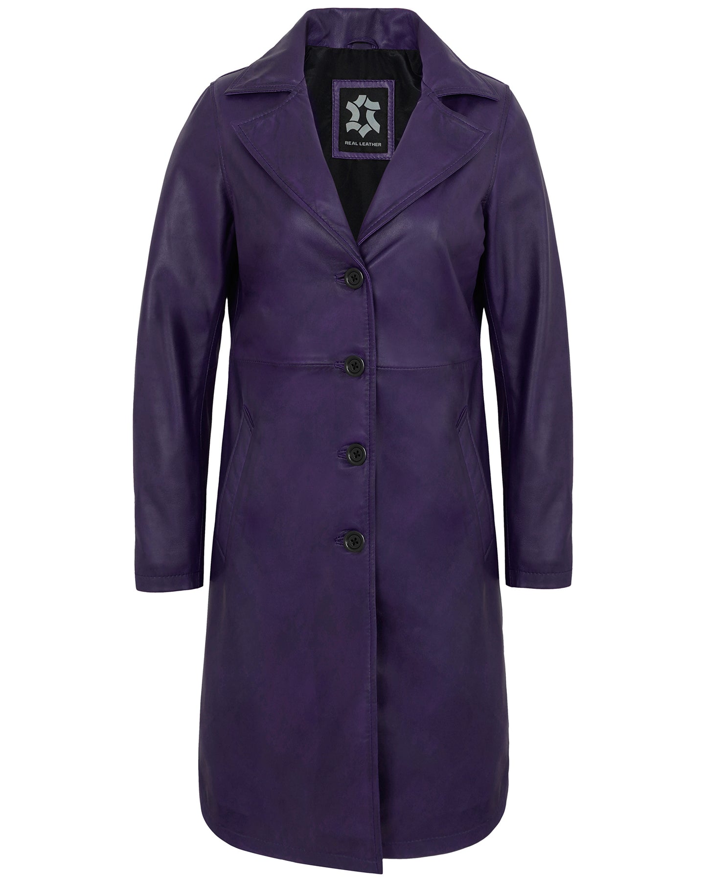 Purple Leather Car Coat Women’s – Real Lambskin Long Jacket