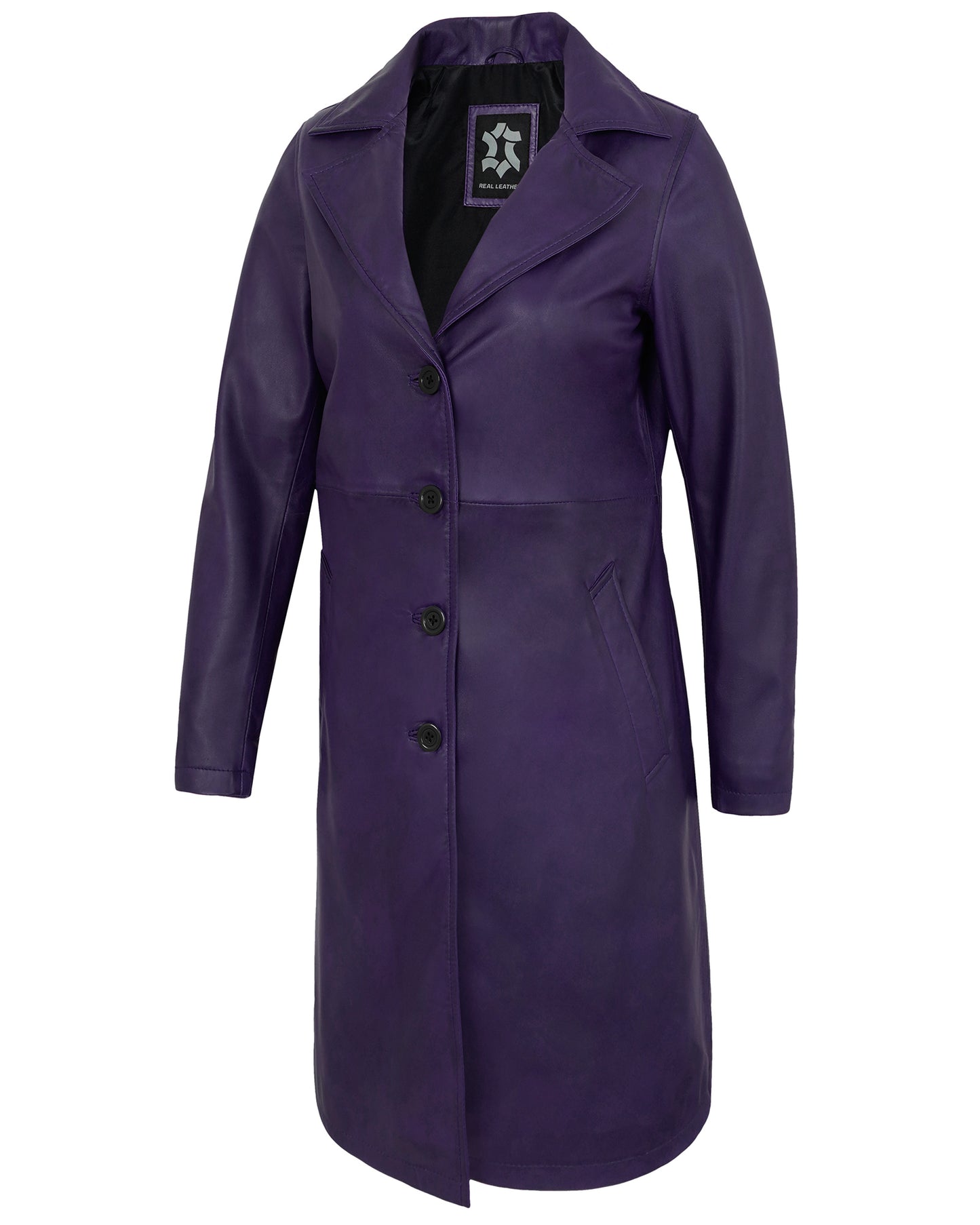 Purple Leather Car Coat Women’s – Real Lambskin Long Jacket