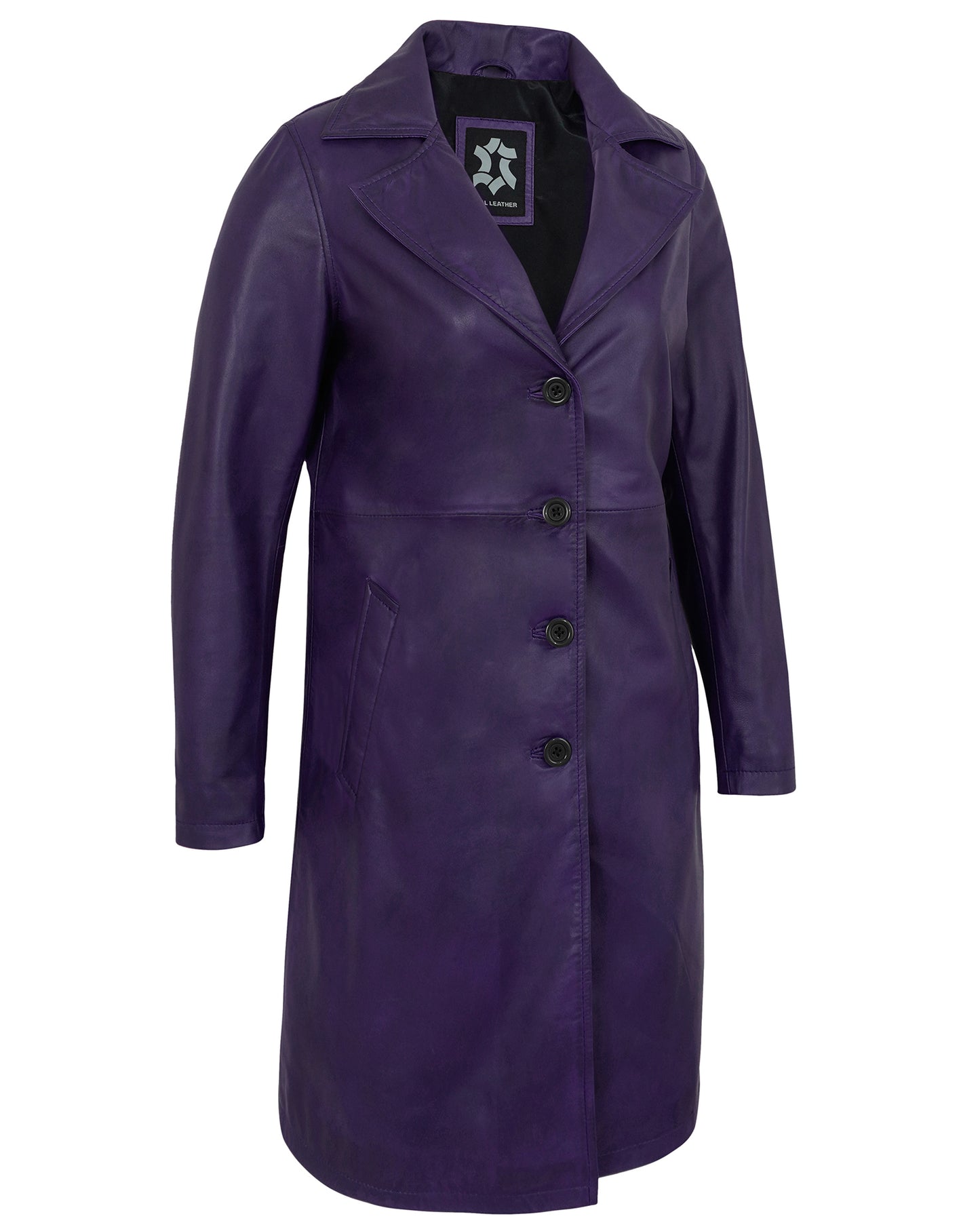 Purple Leather Car Coat Women’s – Real Lambskin Long Jacket
