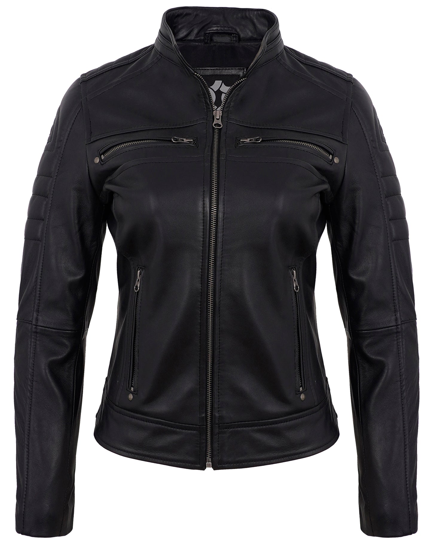 Black Cafe Racer Jackets Women – Real Lambskin Quilted Leather Jacket