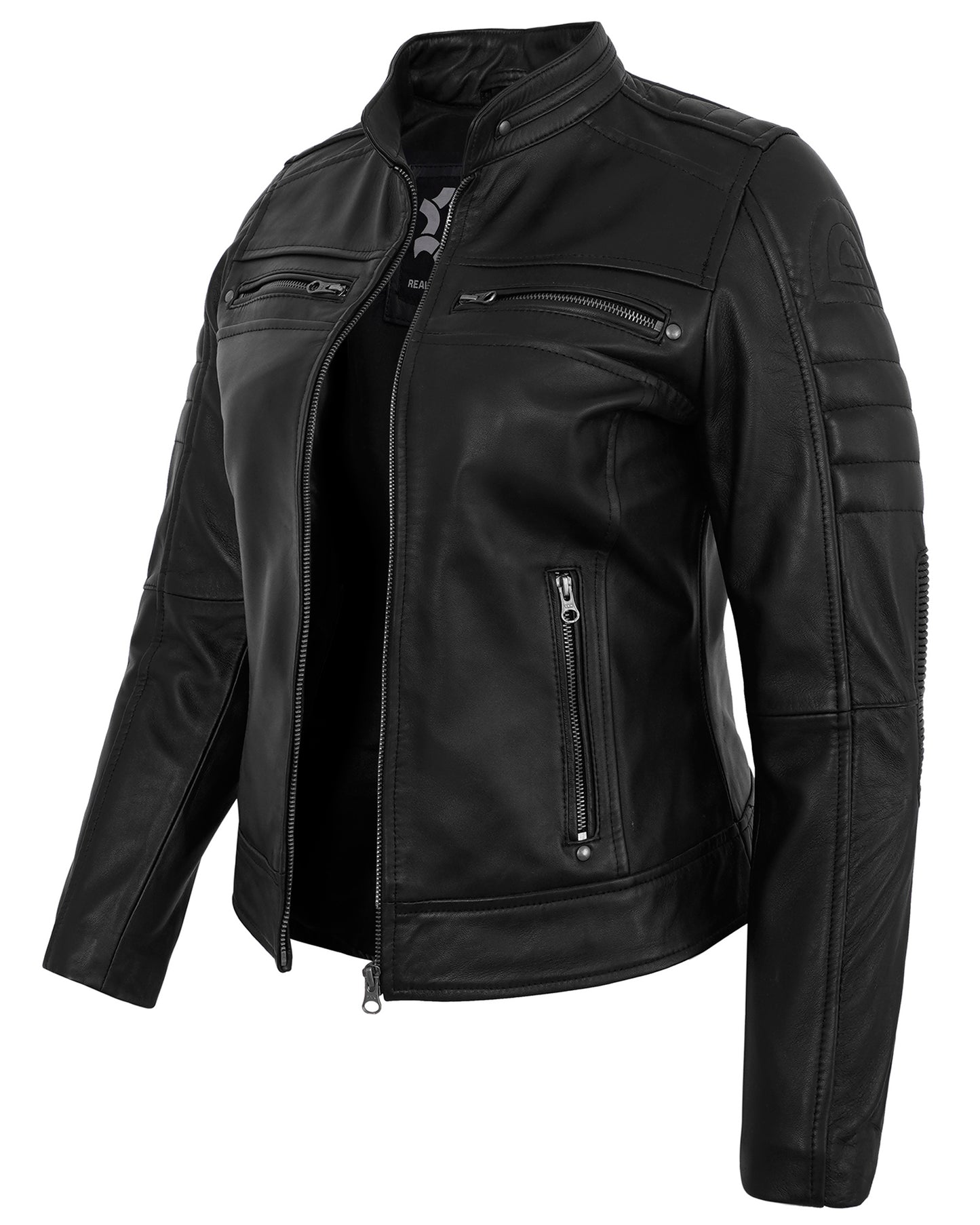 Black Cafe Racer Jackets Women – Real Lambskin Quilted Leather Jacket