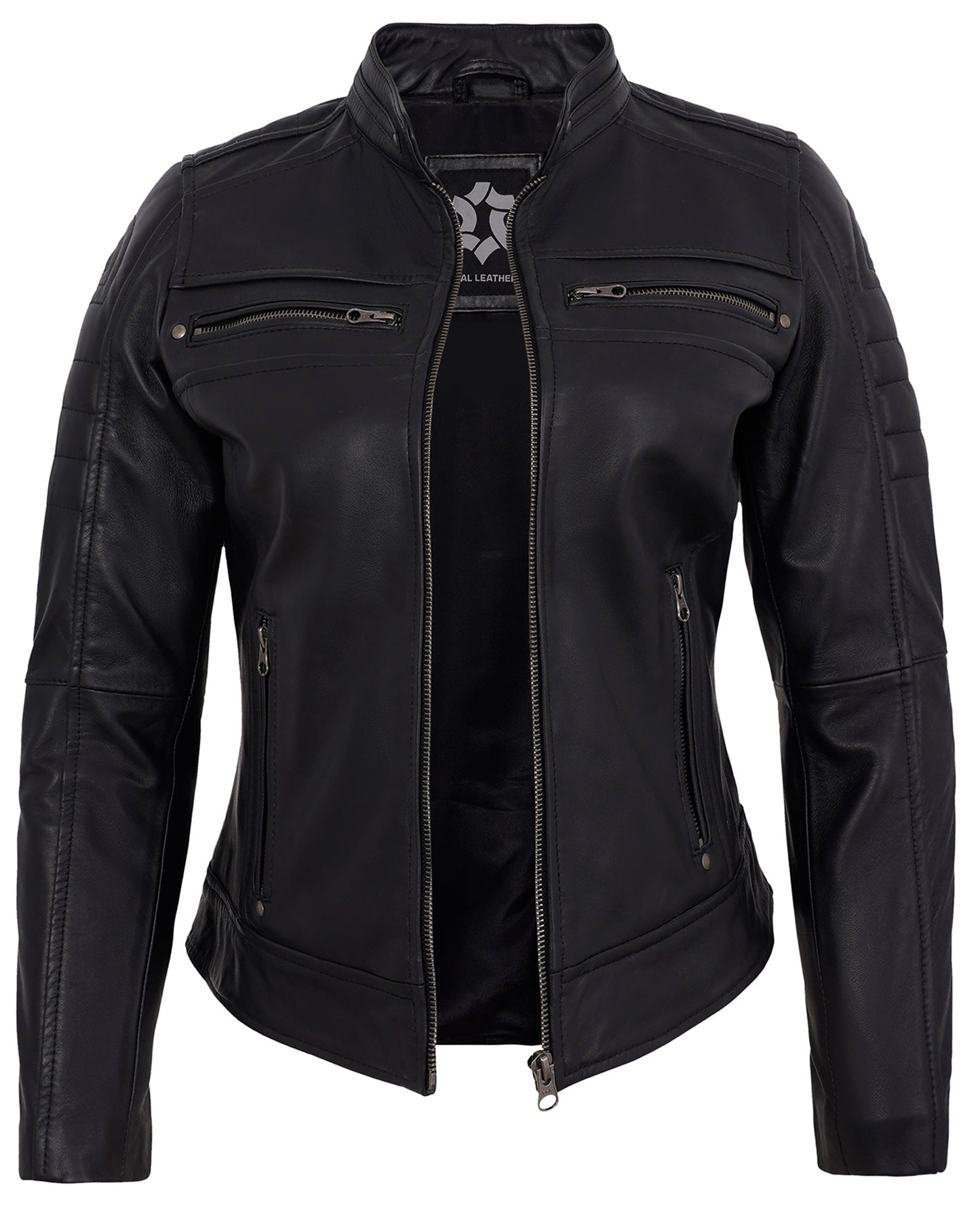 Black Cafe Racer Jackets Women – Real Lambskin Quilted Leather Jacket
