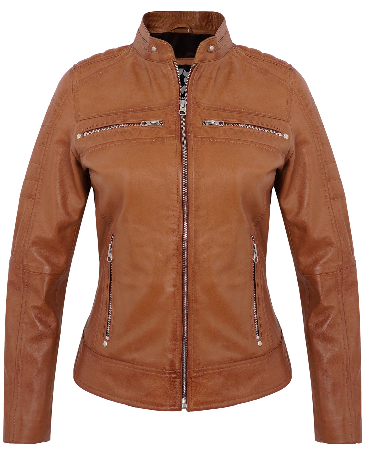 Tan Cafe Racer Jackets for Women – Real Lambskin Quilted Leather Jacket