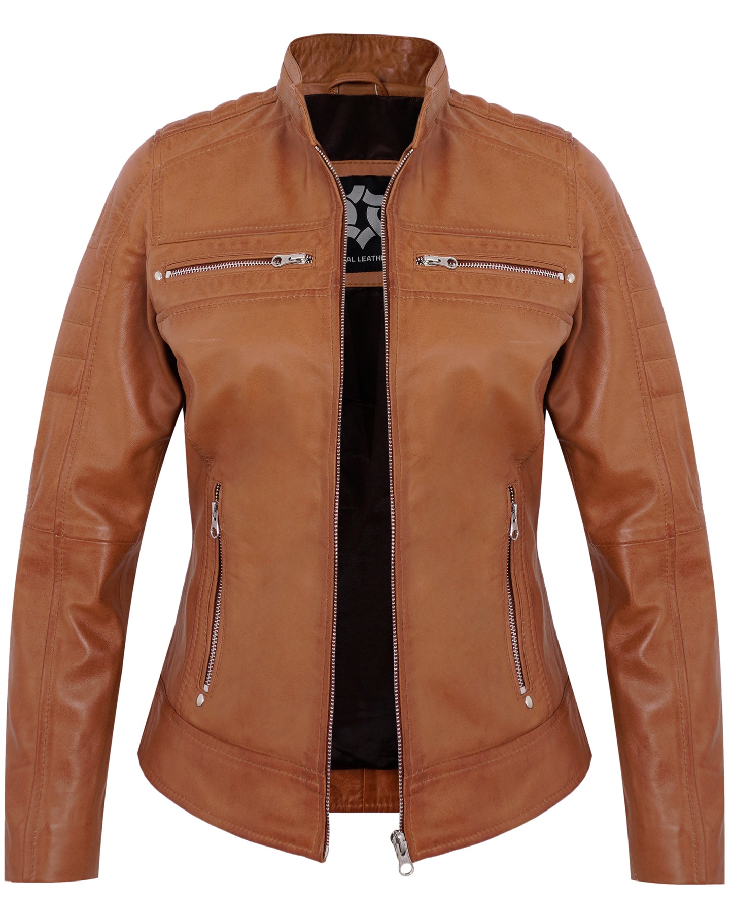 Tan Cafe Racer Jackets for Women – Real Lambskin Quilted Leather Jacket