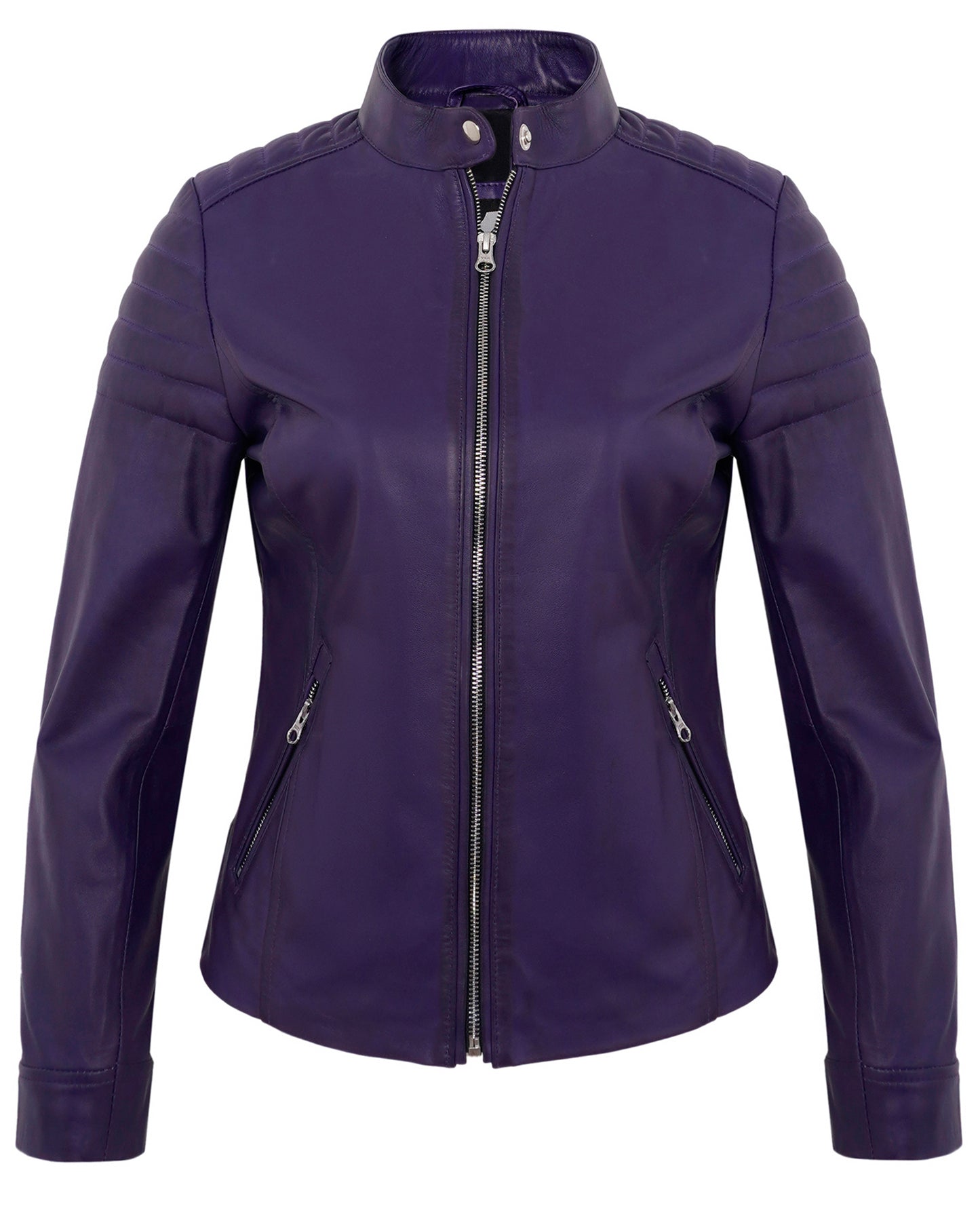 Purple Women's Lambskin Leather Biker Jacket –  Stylish Moto Jacket