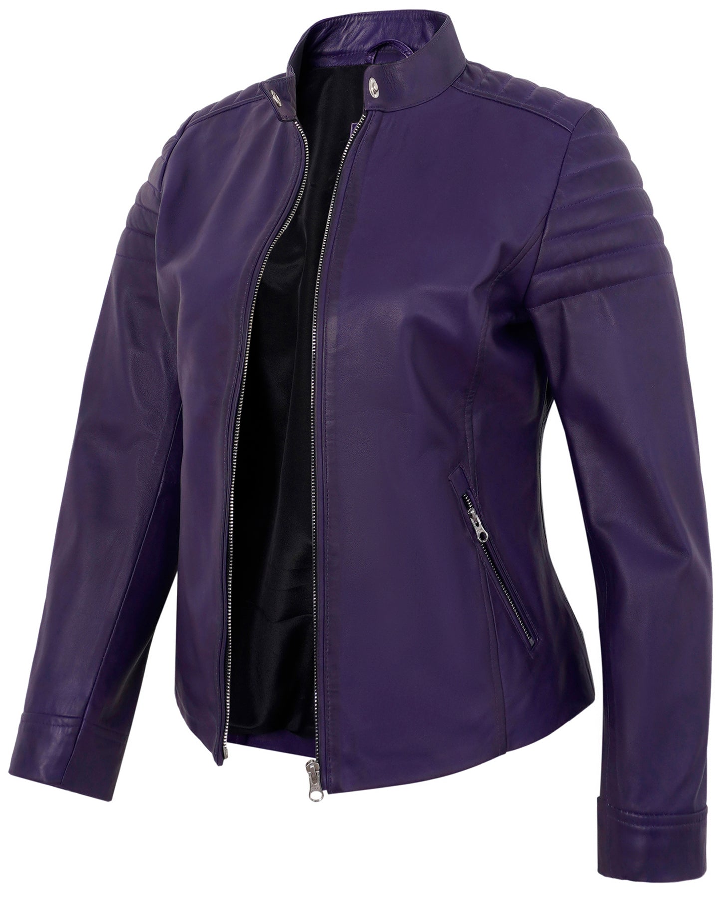 Purple Women's Lambskin Leather Biker Jacket –  Stylish Moto Jacket