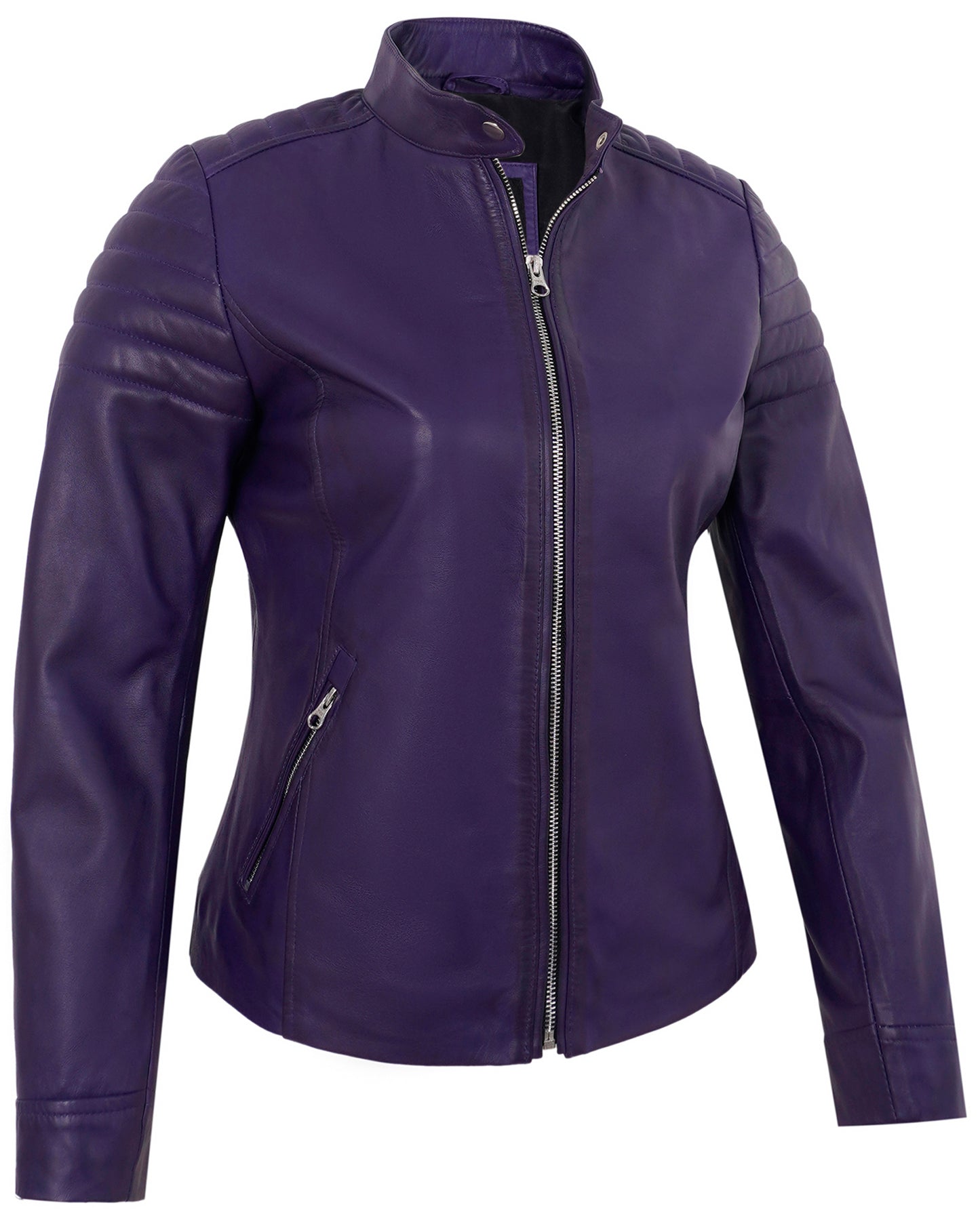 Purple Women's Lambskin Leather Biker Jacket –  Stylish Moto Jacket