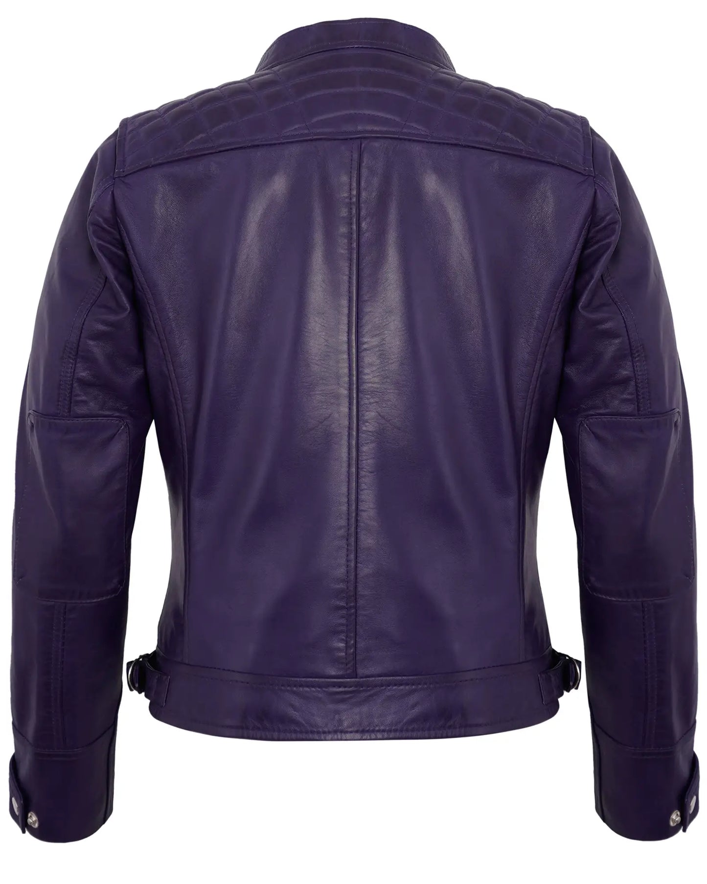 Purple Leather Cafe Racer Jacket for Women – Real Lambskin Quilted